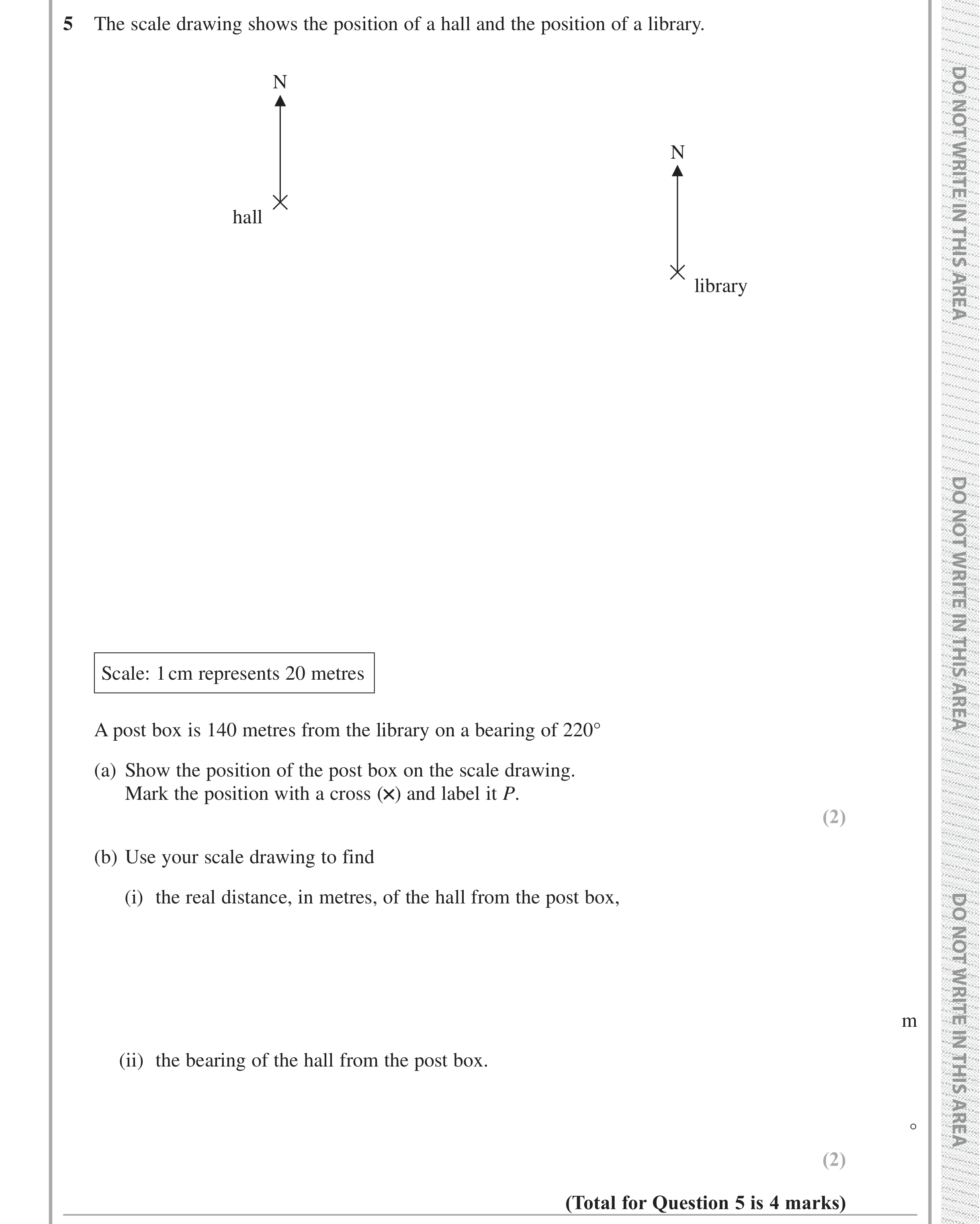 Question 5 — Bearings, Maps — Edexcel iGCSE Jan 2019