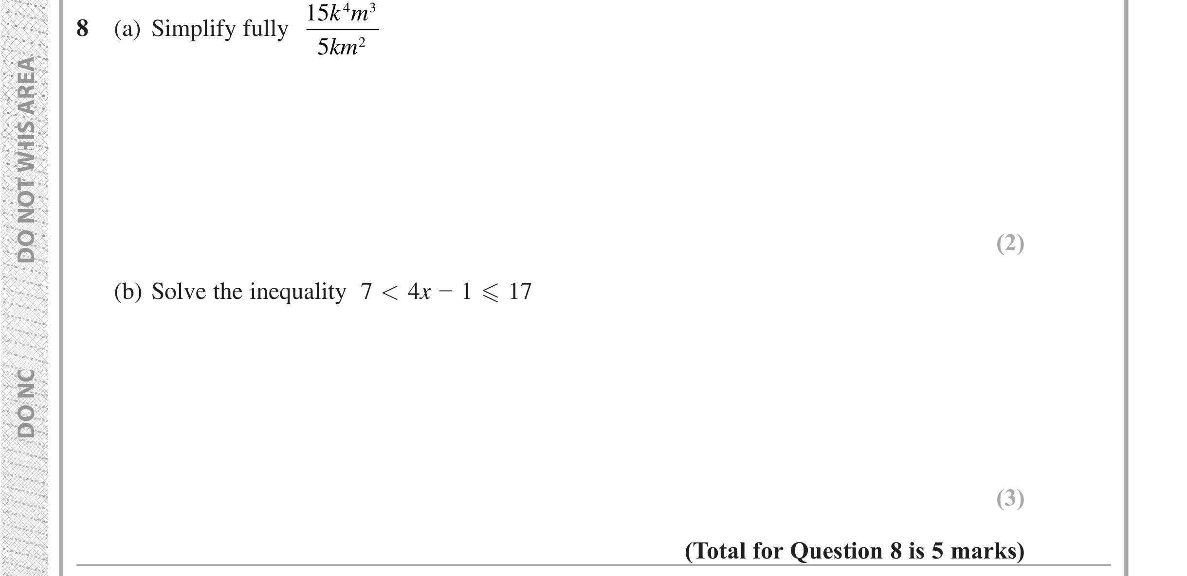 Question 8 — Powers, Inequalities — Edexcel iGCSE Jan 2019