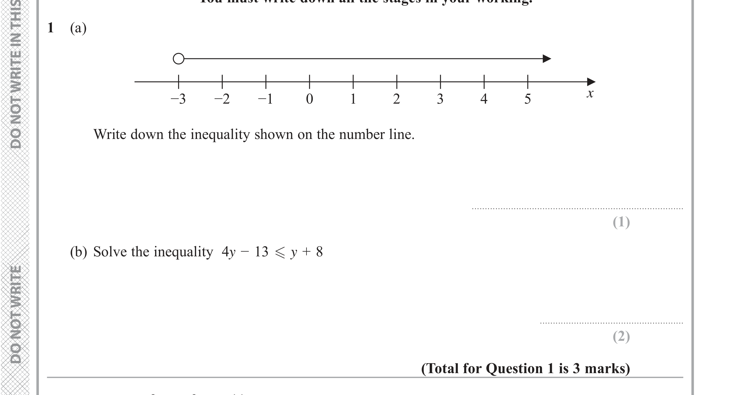 Question 1 — Inequalities — Edexcel iGCSE June 2019