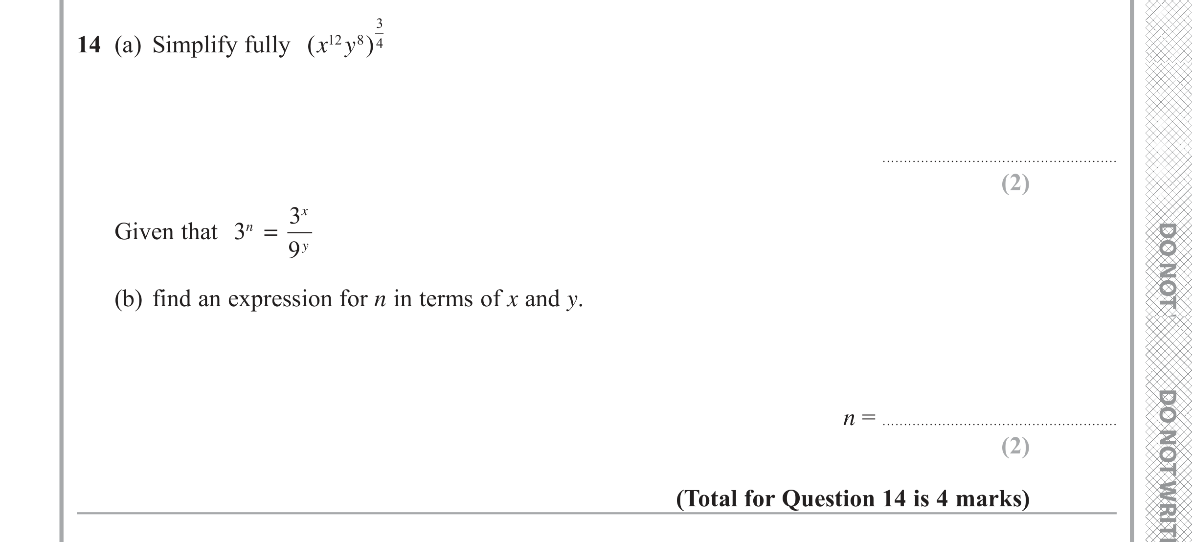 Question 14 — Powers — Edexcel iGCSE June 2019