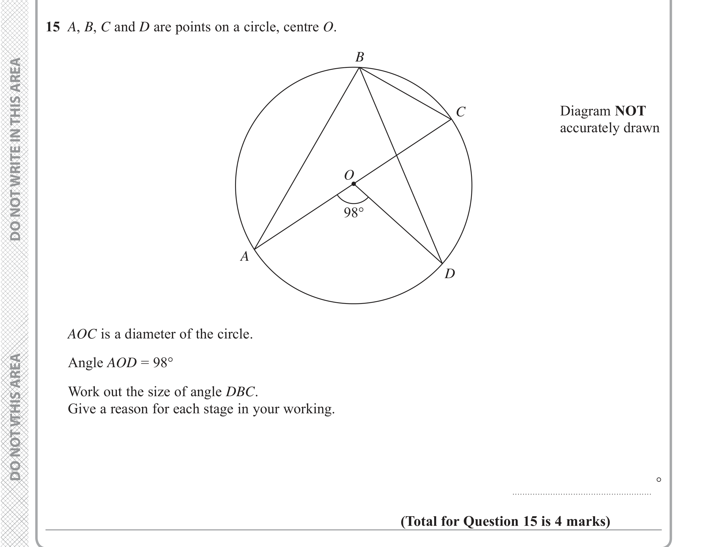 Question 15 — Circle Theorems — Edexcel iGCSE June 2019