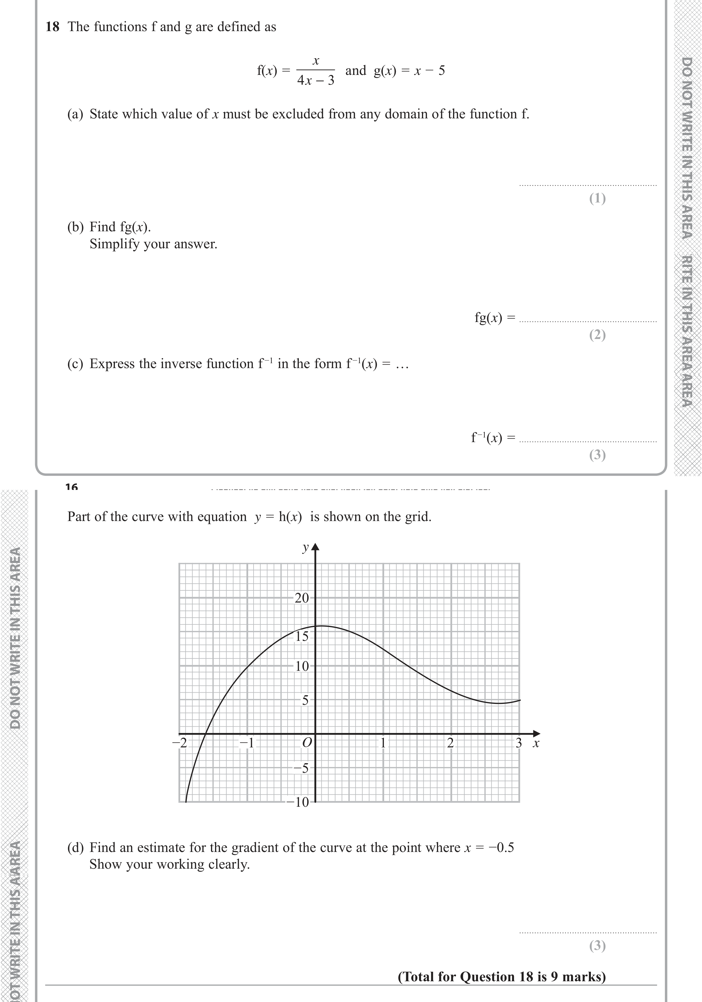 Question 18 — Functions, Graphs — Edexcel iGCSE June 2019