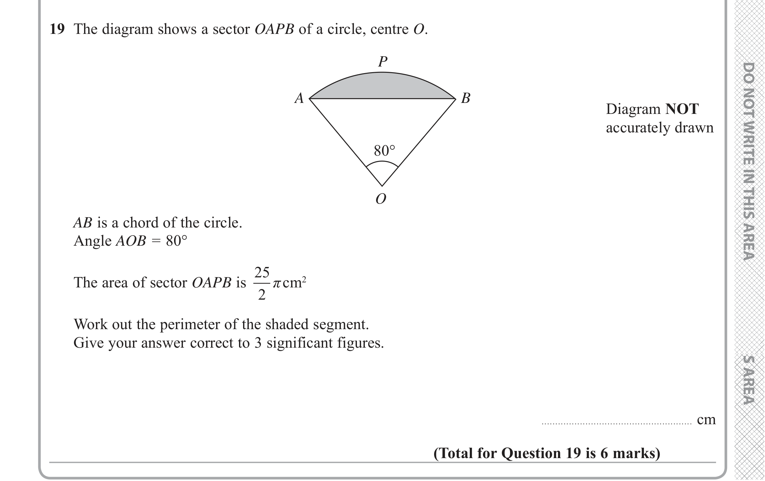 Question 19 — Sectors, Sine/Cosine Rule — Edexcel iGCSE June 2019