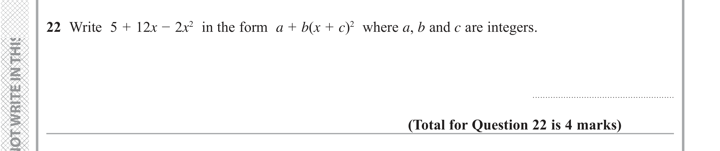 Question 22 — Quadratic Equations — Edexcel iGCSE June 2019