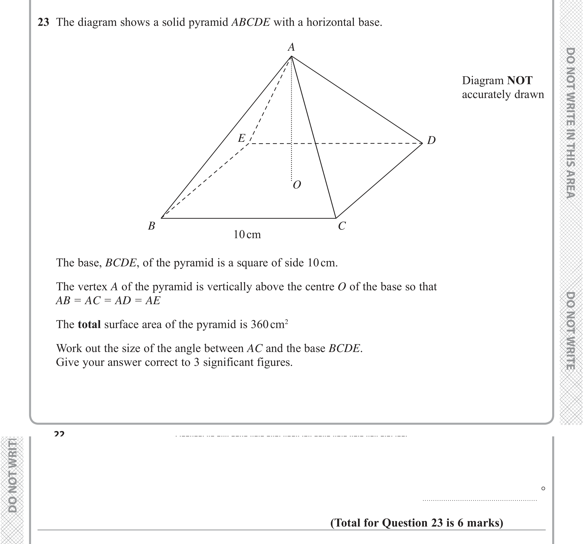Question 23 — Surface Area, 3D Pythagoras, Soh Cah Toa — Edexcel iGCSE June 2019