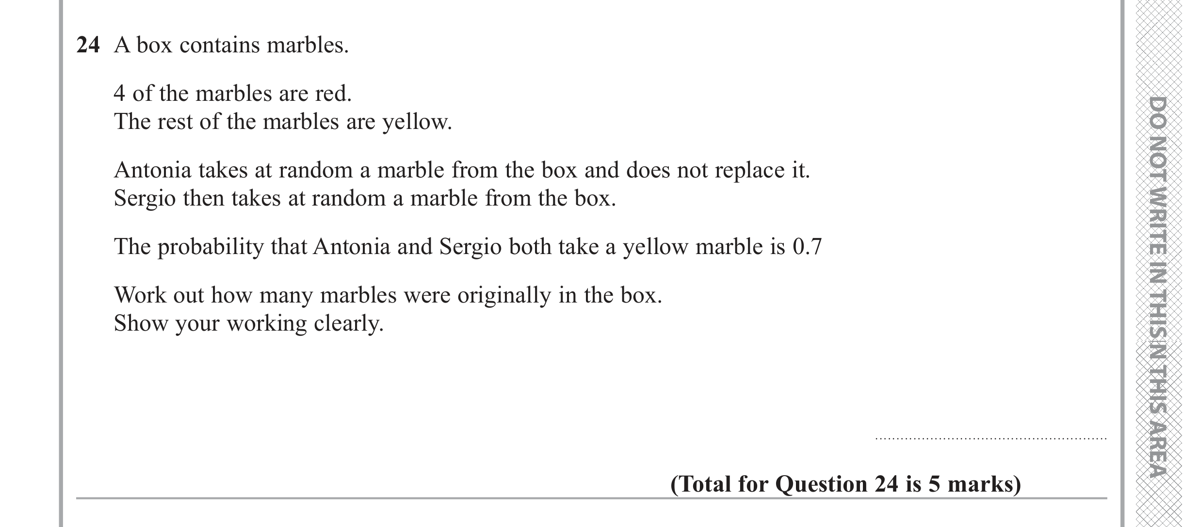 Question 24 — Probability — Edexcel iGCSE June 2019
