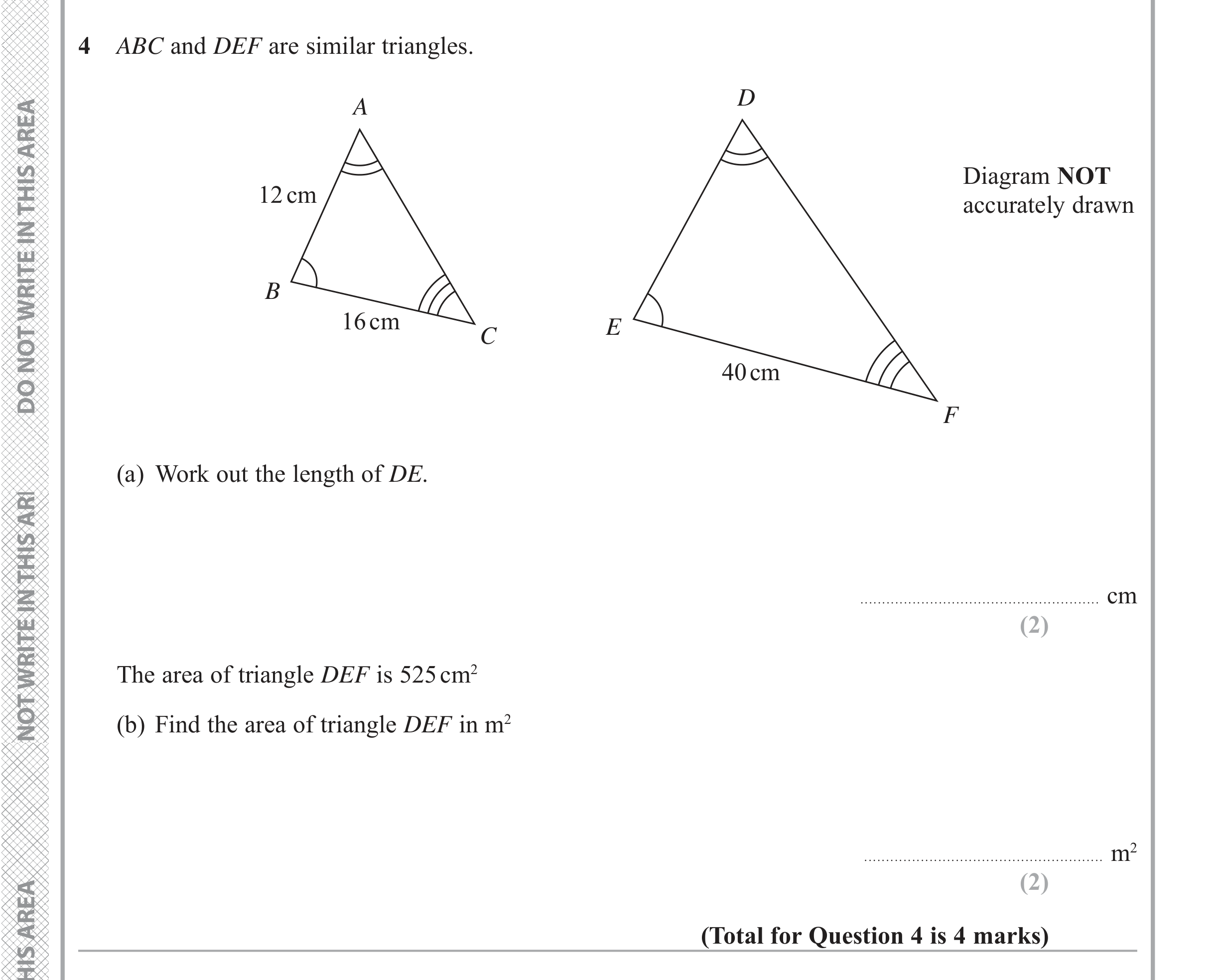 Question 4 — Congruence and Similarity — Edexcel iGCSE June 2019