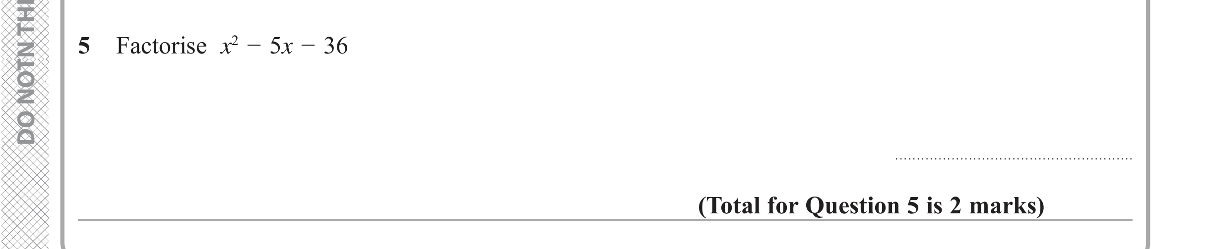 Question 5 — Quadratic Equations — Edexcel iGCSE June 2019