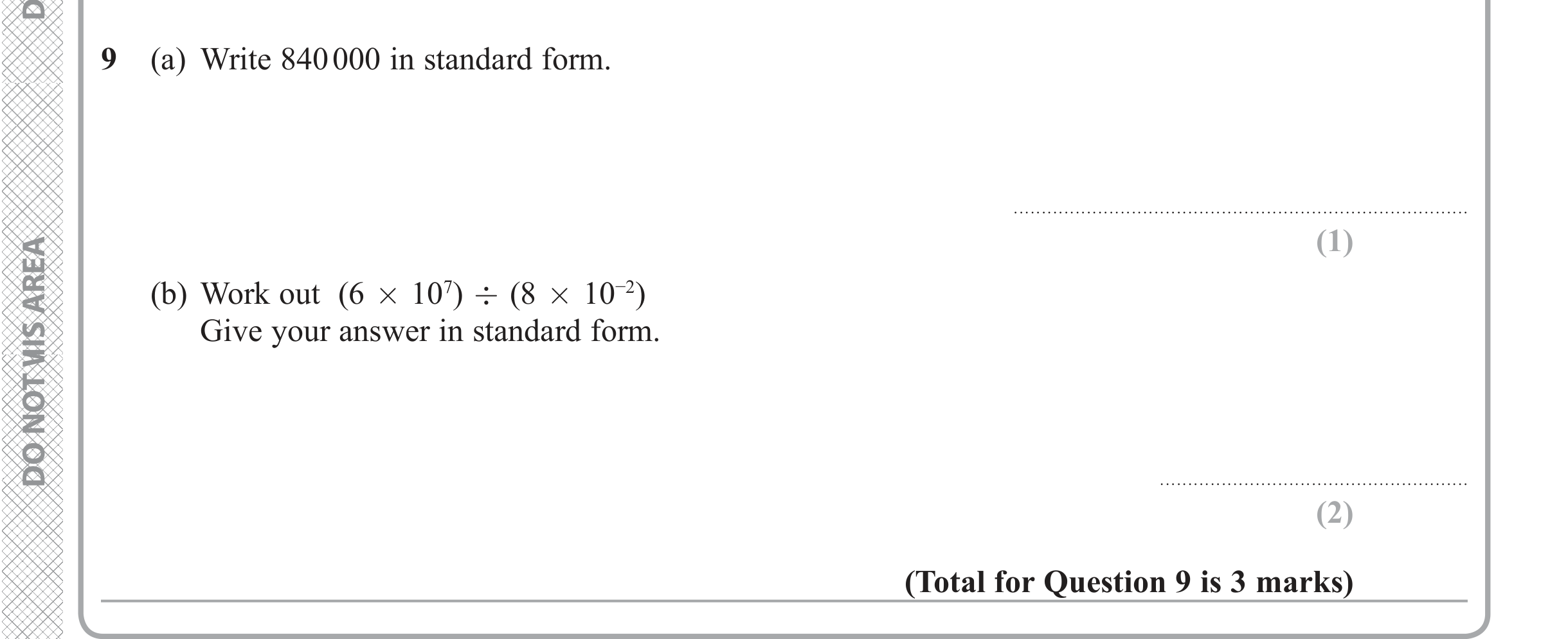 Question 9 — Standard Form — Edexcel iGCSE June 2019