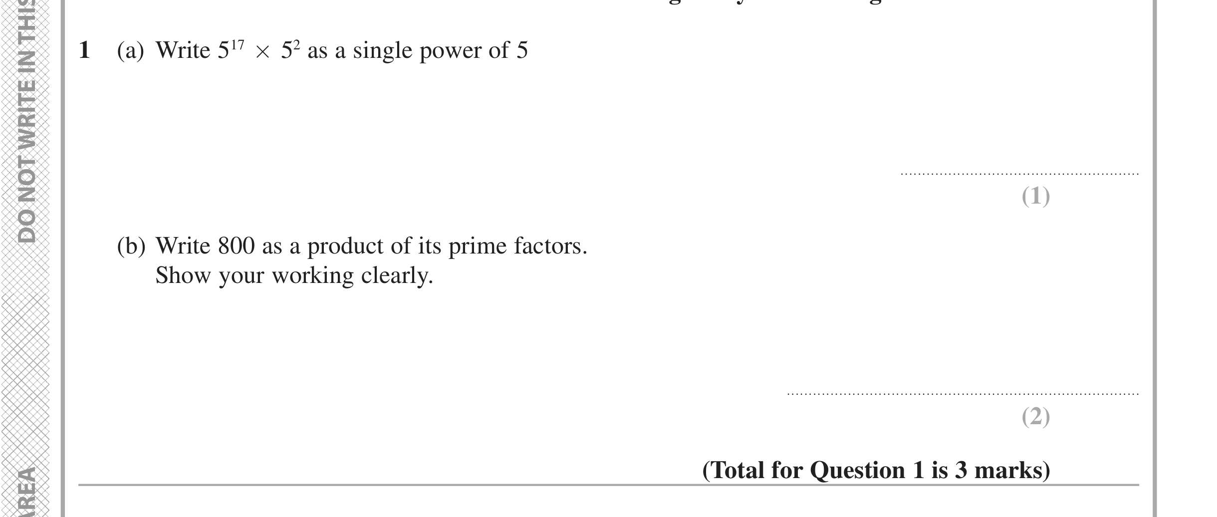 Question 1 — Powers, Prime Factors — Edexcel iGCSE Jan 2020