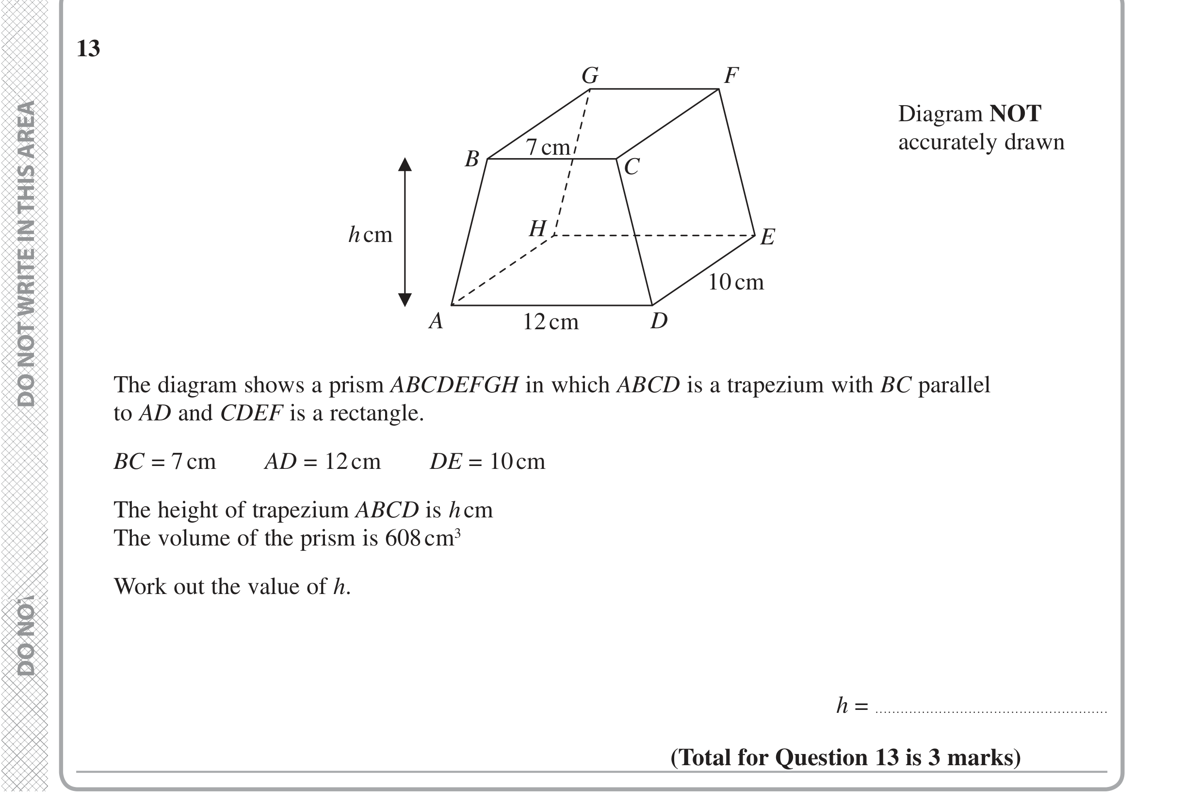 Question 13 — 3D Shapes and Volume — Edexcel iGCSE Jan 2020