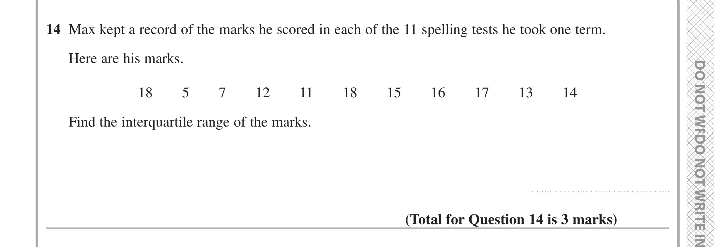 Question 14 — Mean/Median/Mode/Range — Edexcel iGCSE Jan 2020