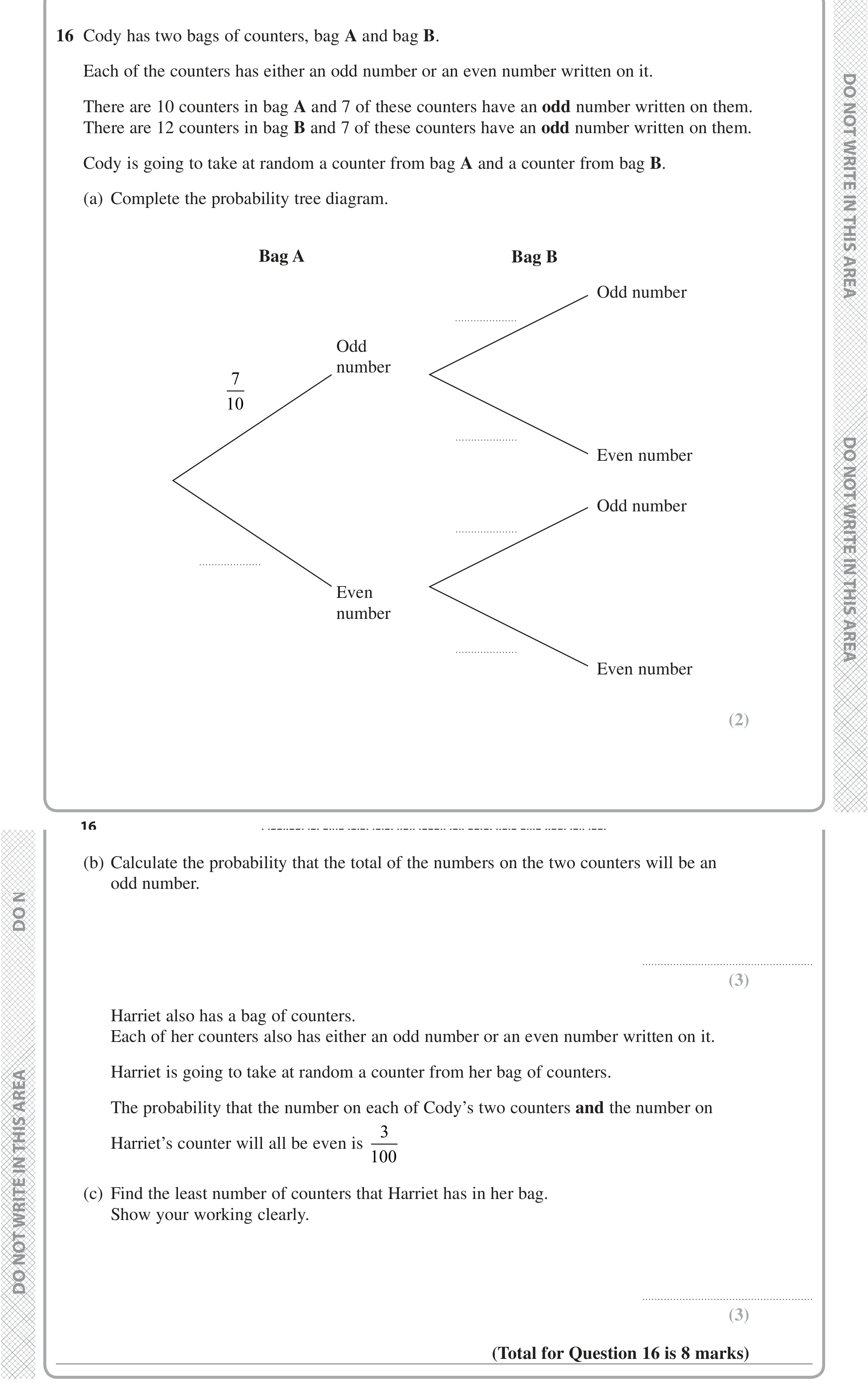 Question 16 — Probability — Edexcel iGCSE Jan 2020