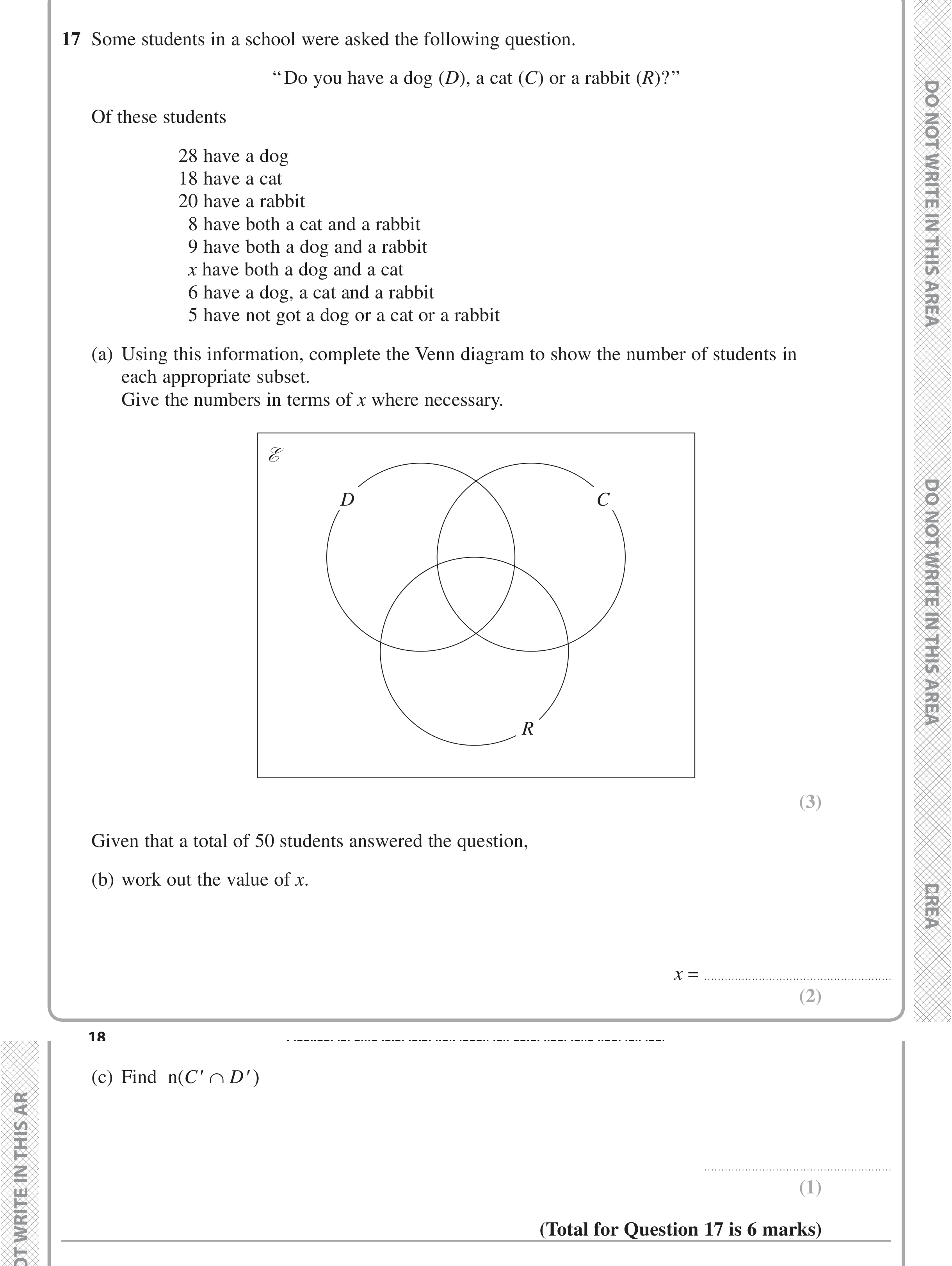 Question 17 — Set Notation — Edexcel iGCSE Jan 2020