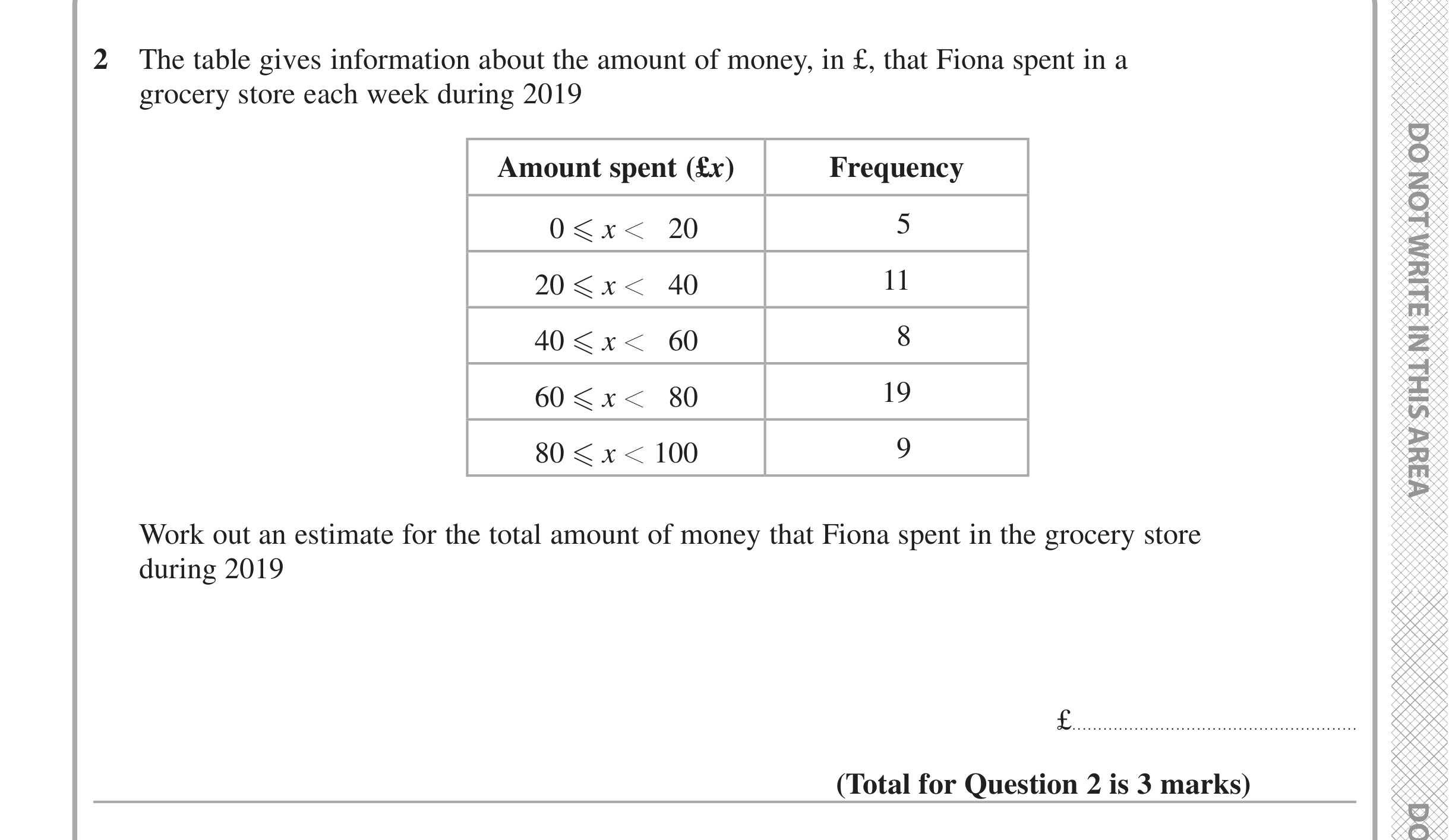 Question 2 — Frequency Tables — Edexcel iGCSE Jan 2020