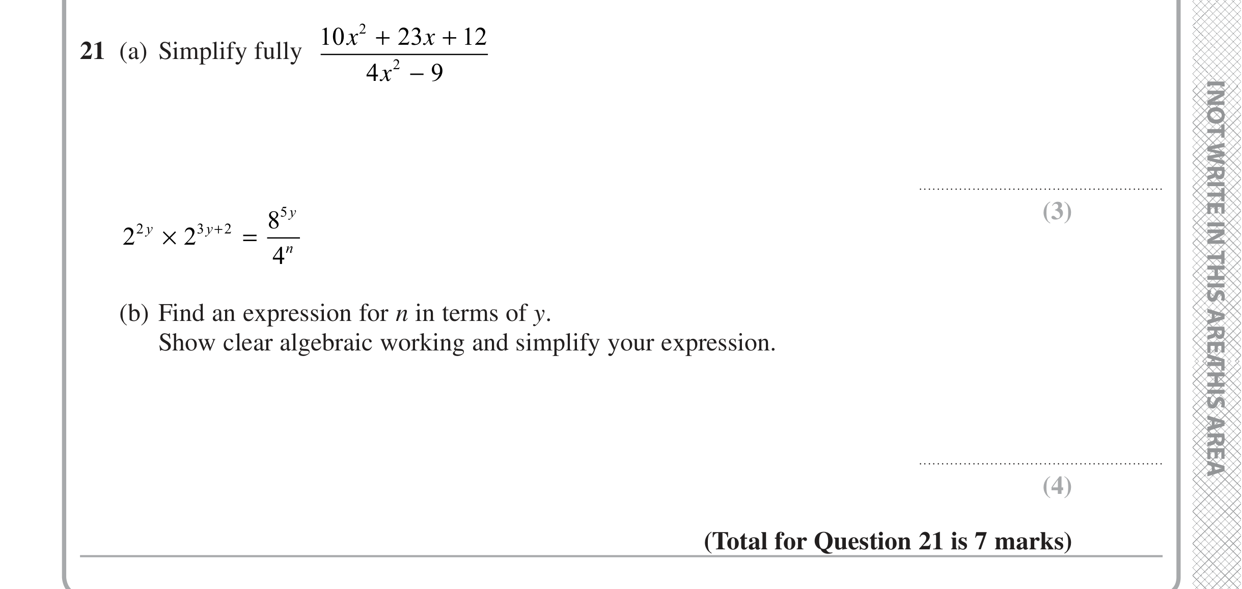 Question 21 — Algebra Fractions, Powers — Edexcel iGCSE Jan 2020