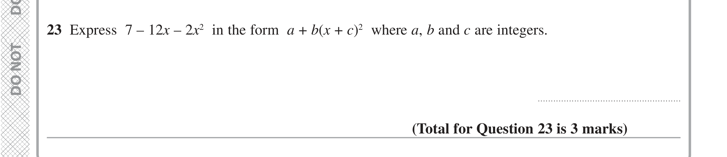 Question 23 — Quadratic Equations — Edexcel iGCSE Jan 2020