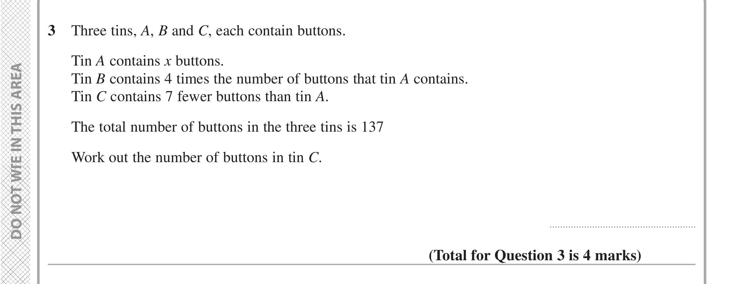 Question 3 — Algebra — Edexcel iGCSE Jan 2020