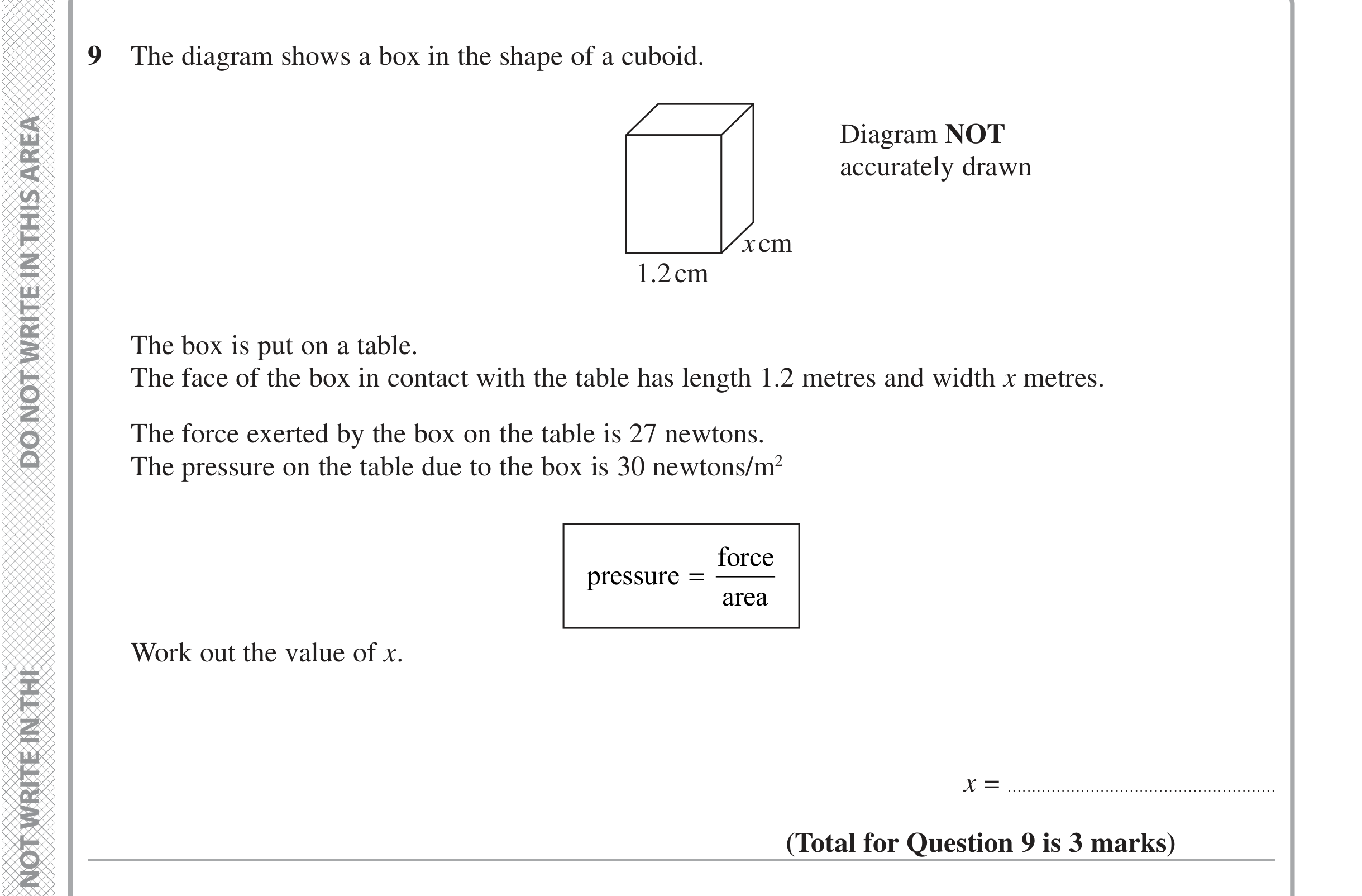 Question 9 — 3D Shapes and Volume, Speed/Distance/Time/Density/Pressure — Edexcel iGCSE Jan 2020