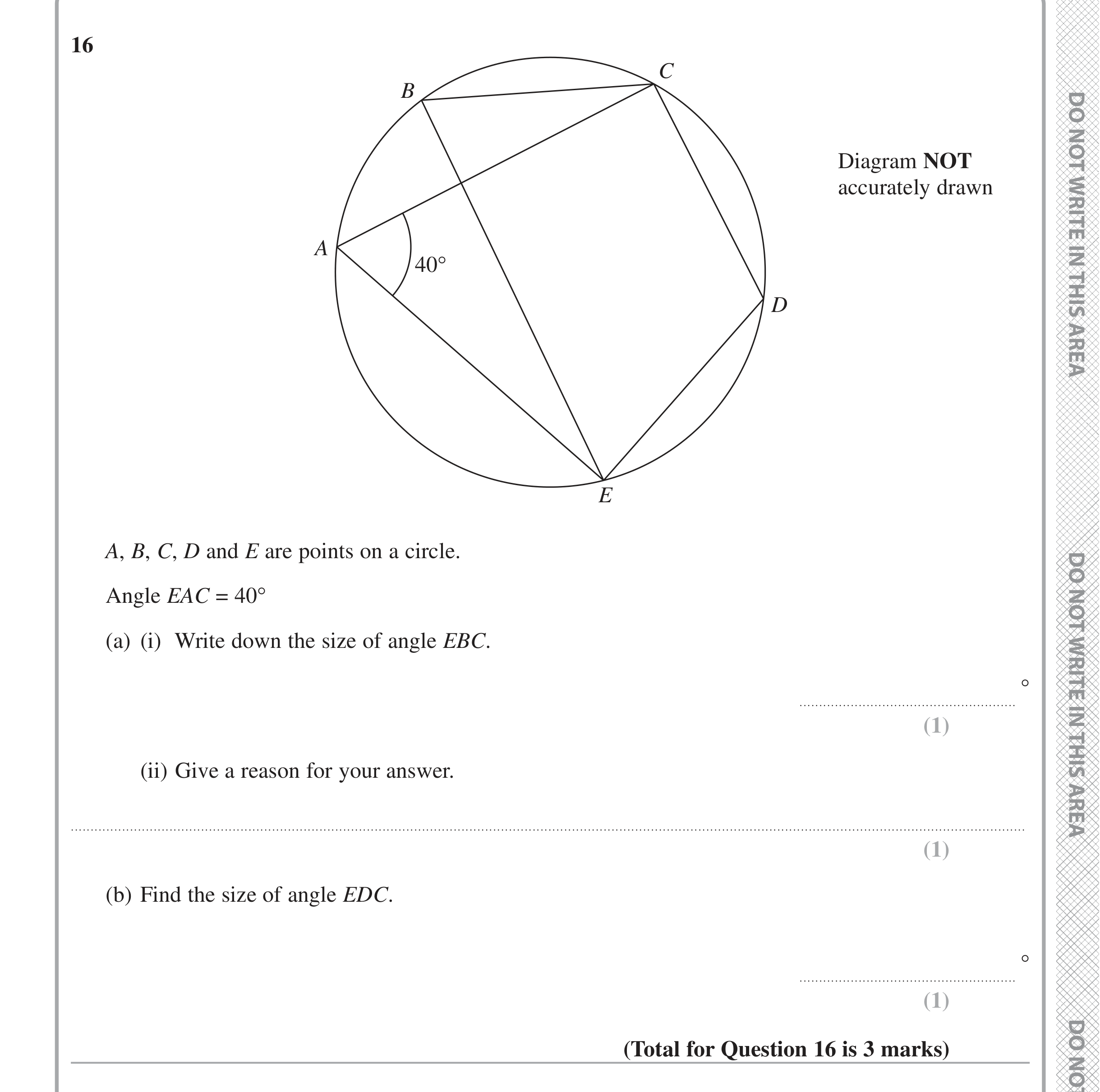 Question 16 — Circle Theorems — Edexcel iGCSE June 2020