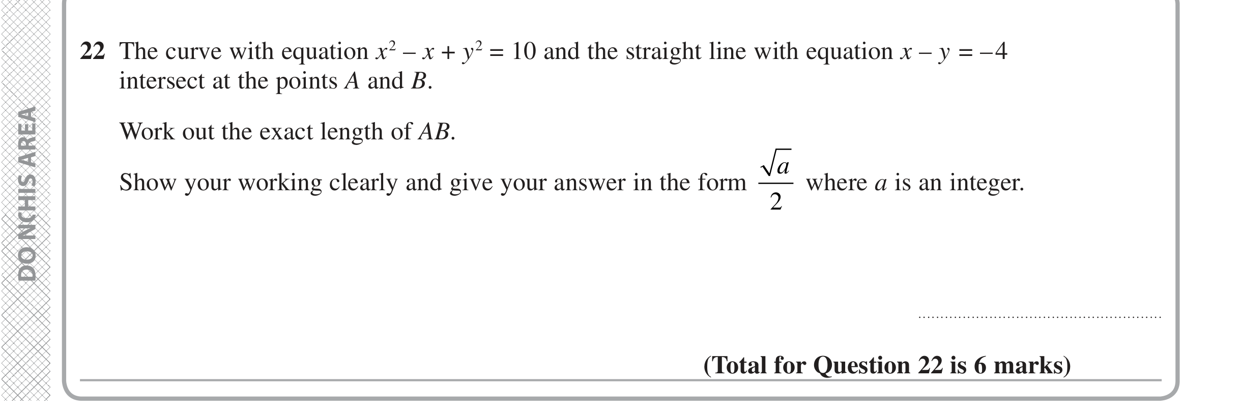 Question 22 — Simultaneous Equations, Distance between points — Edexcel iGCSE June 2020