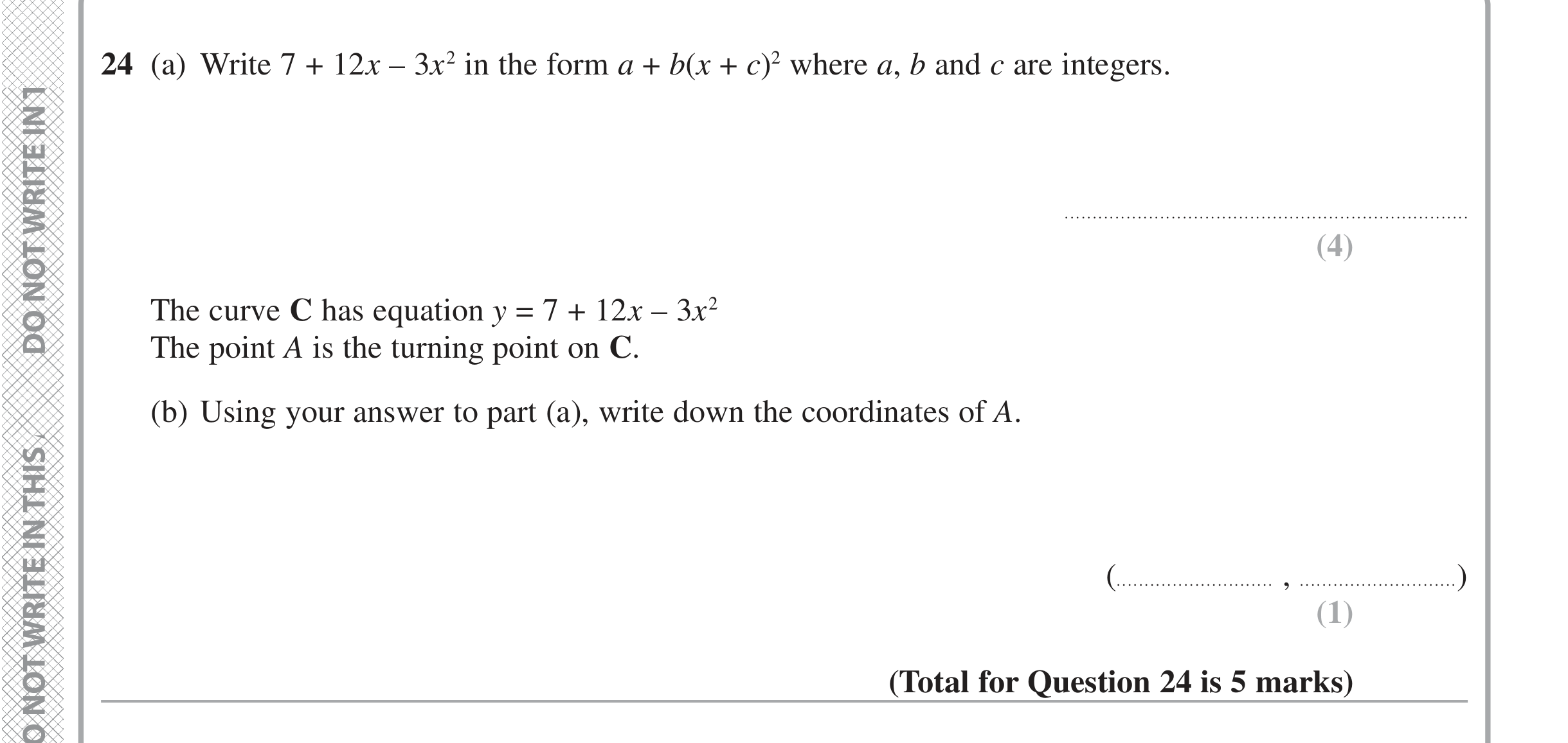 Question 24 — Quadratic Equations — Edexcel iGCSE June 2020