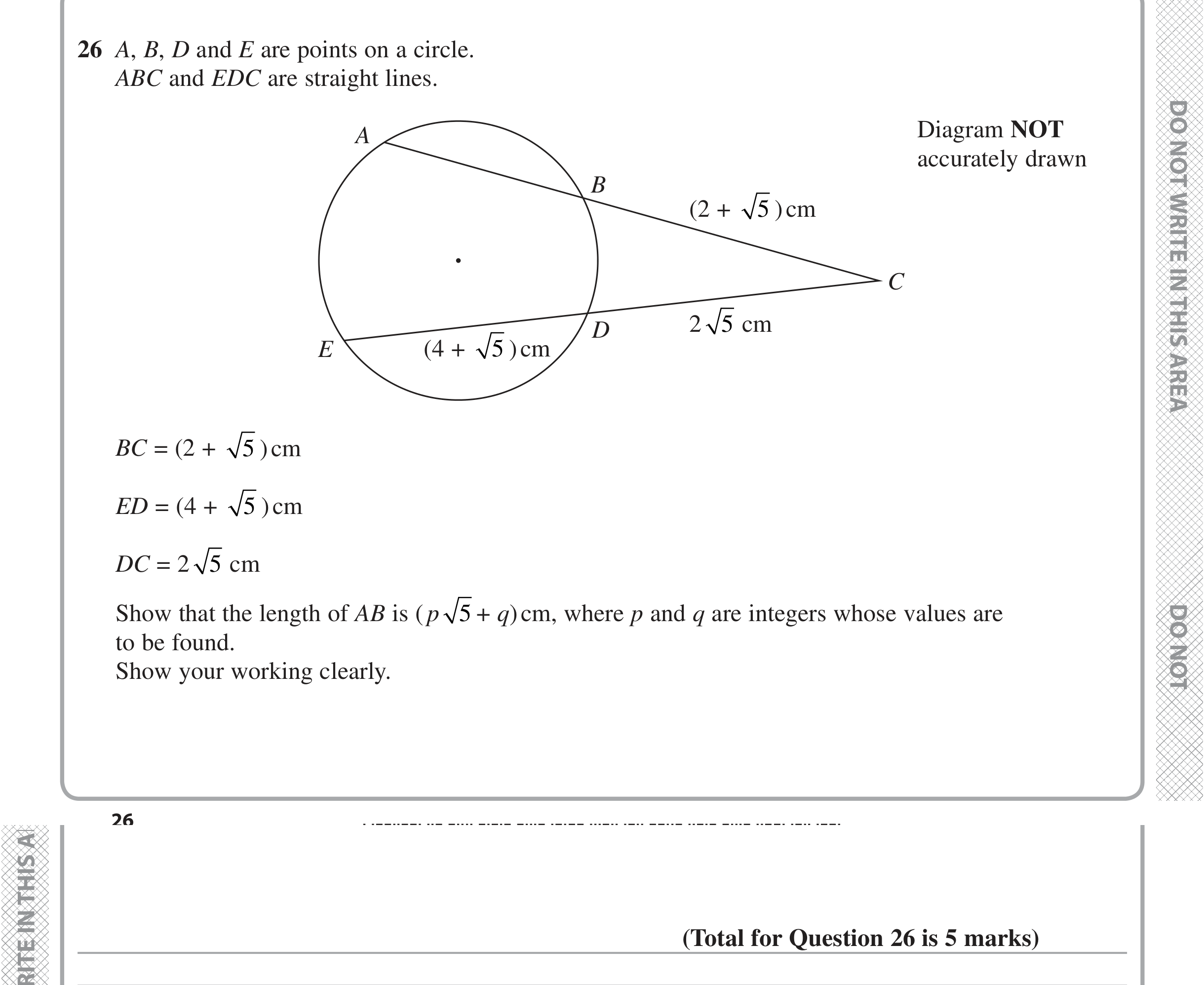 Question 26 — Circle Theorems, Surds — Edexcel iGCSE June 2020