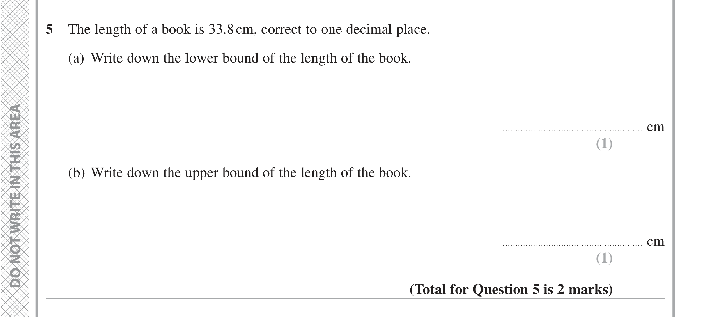 Question 5 — Upper/Lower Bounds — Edexcel iGCSE June 2020