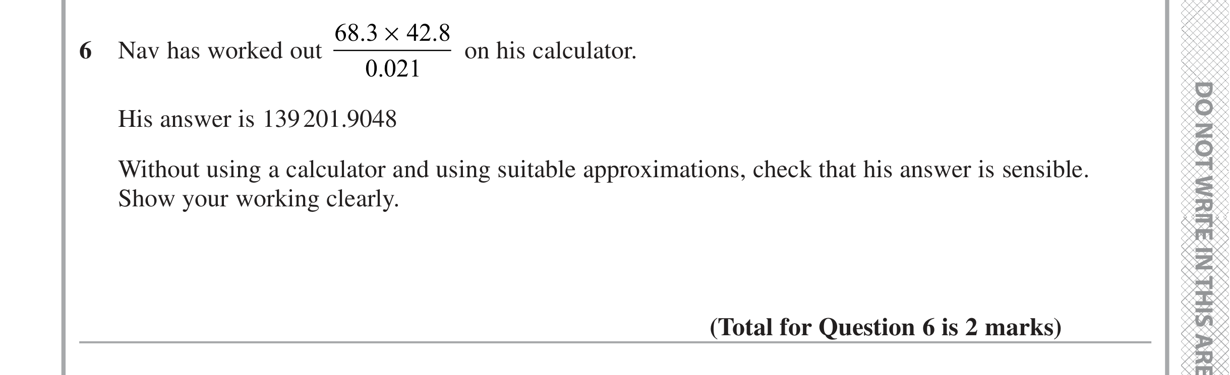 Question 6 — Estimations — Edexcel iGCSE June 2020