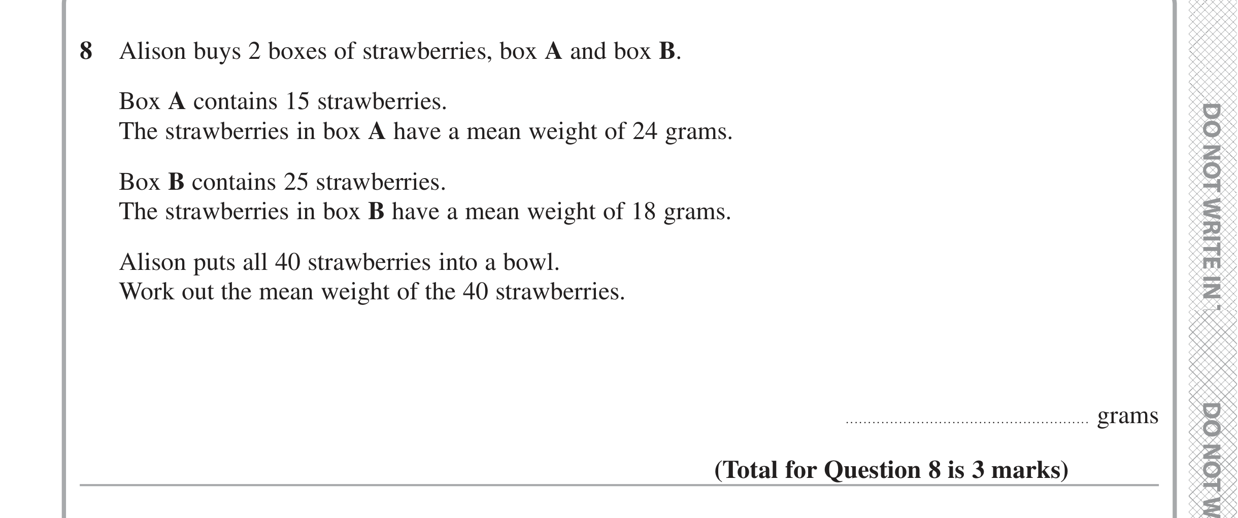 Question 8 — Mean/Median/Mode/Range — Edexcel iGCSE June 2020