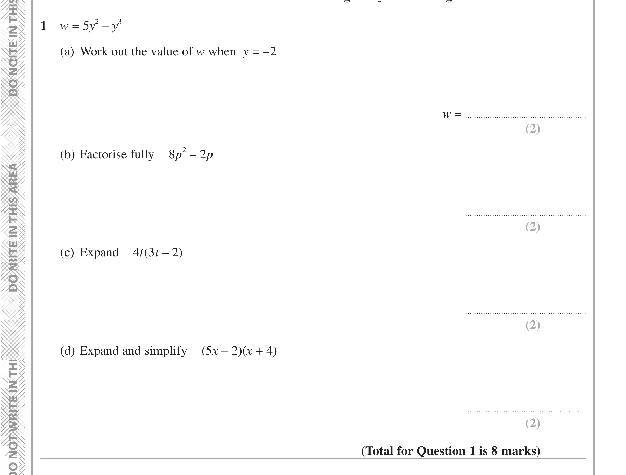 Question 1 — Formulae, Factorise/Expand/Simplify — Edexcel iGCSE Jan 2021