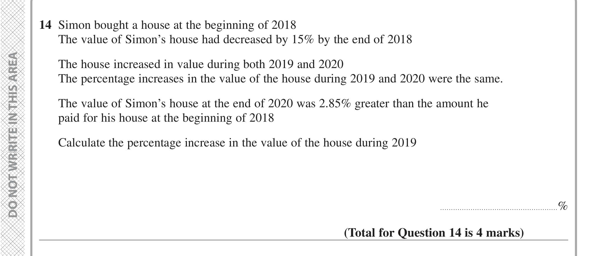 Question 14 — Percentages — Edexcel iGCSE Jan 2021