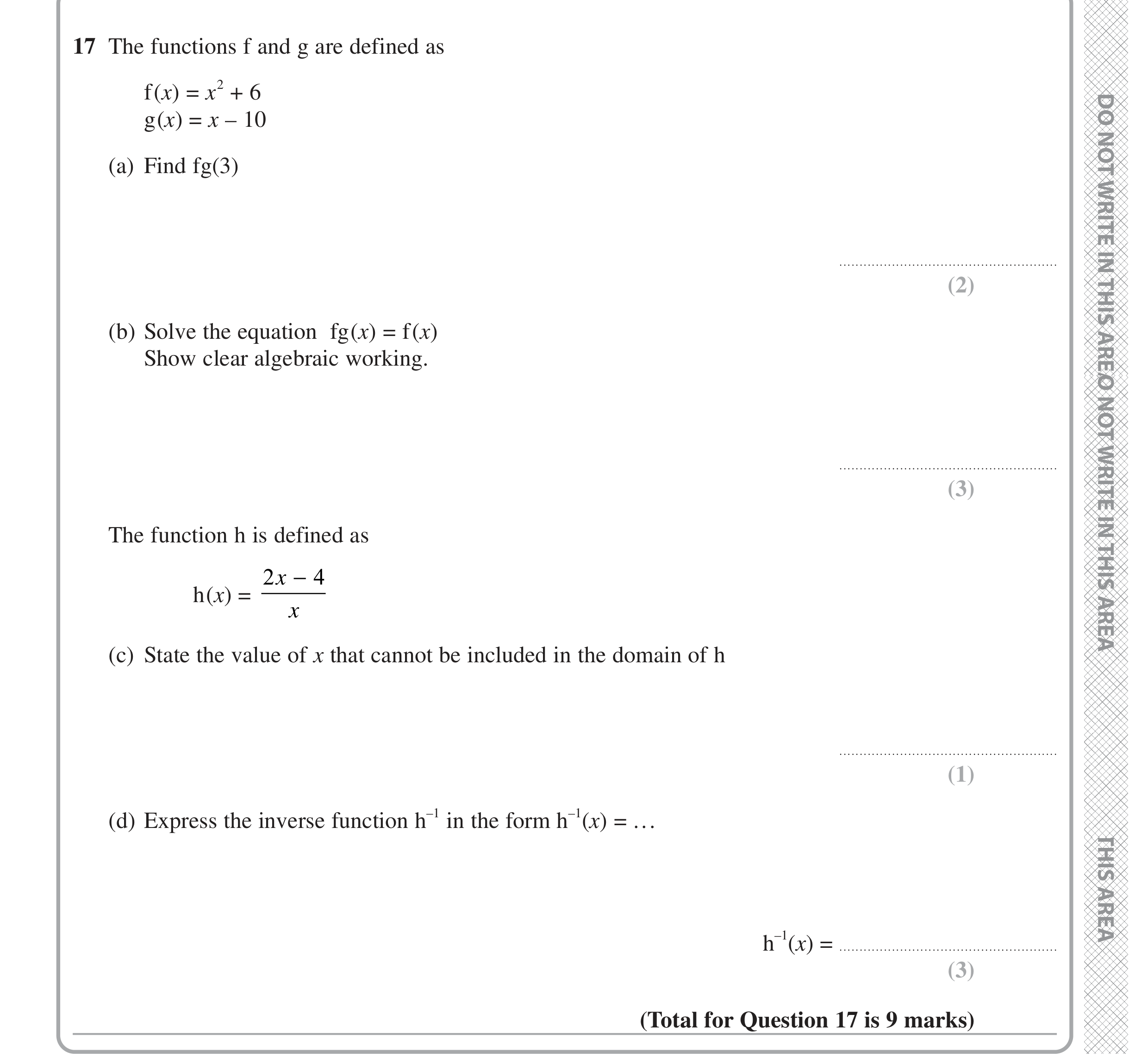 Question 17 — Functions — Edexcel iGCSE Jan 2021