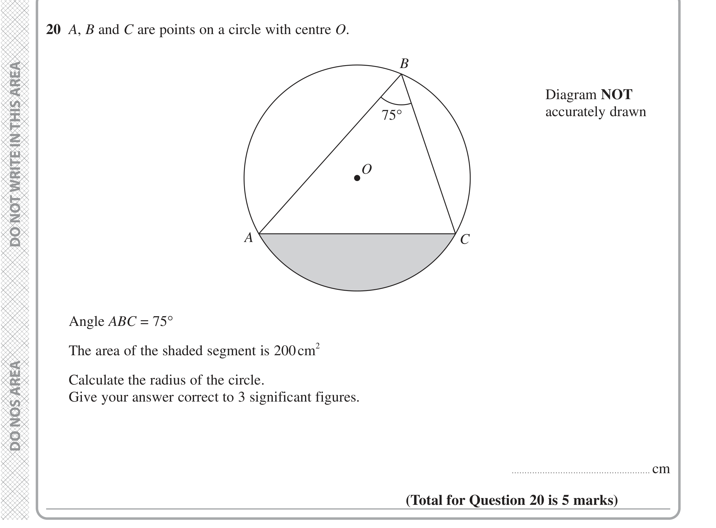 Question 20 — Segments, Circle Theorems, Sine/Cosine Rule, Sectors — Edexcel iGCSE Jan 2021