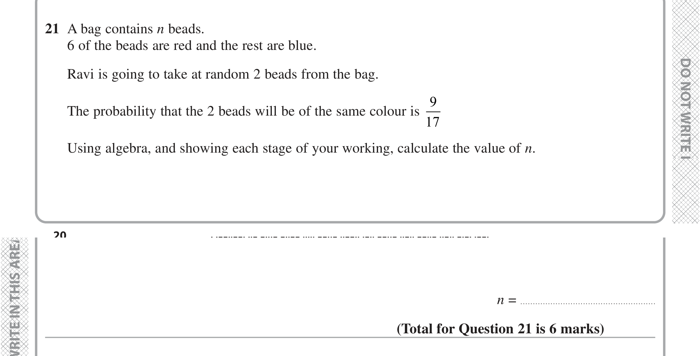 Question 21 — Probability — Edexcel iGCSE Jan 2021