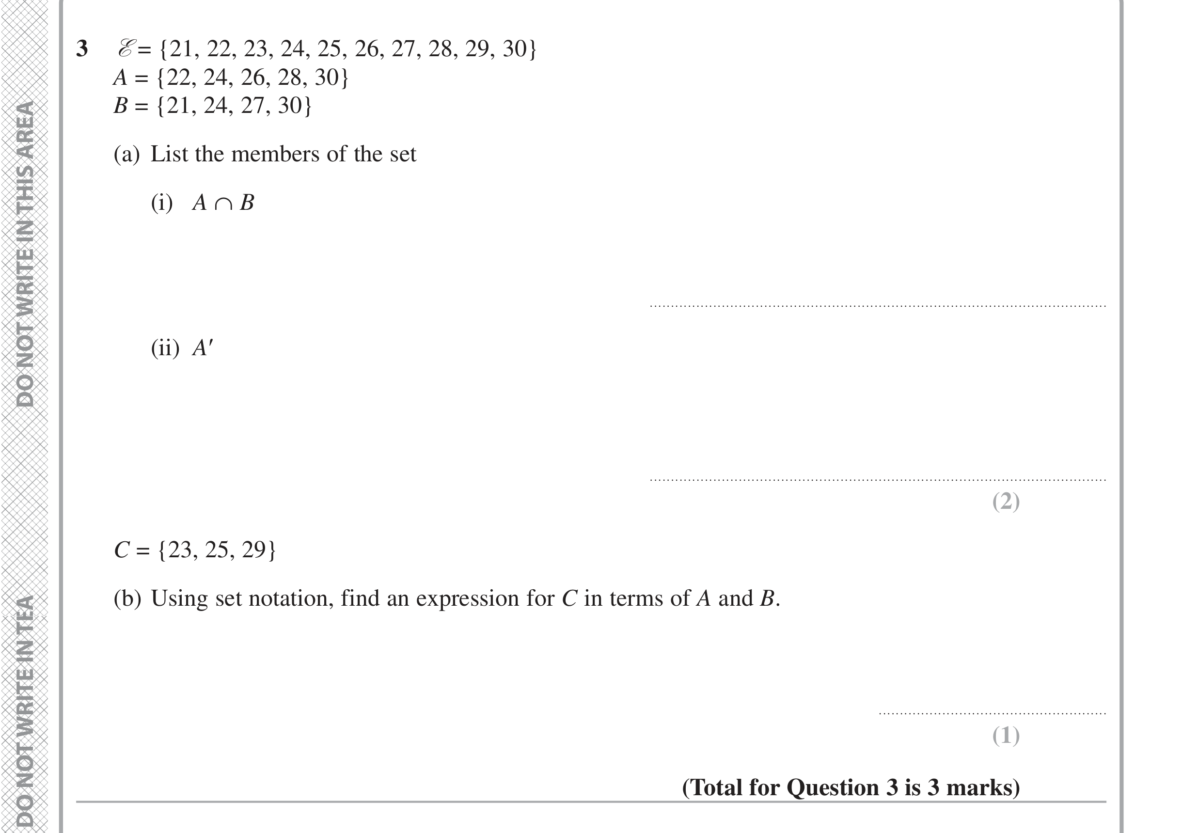 Question 3 — Set Notation — Edexcel iGCSE Jan 2021