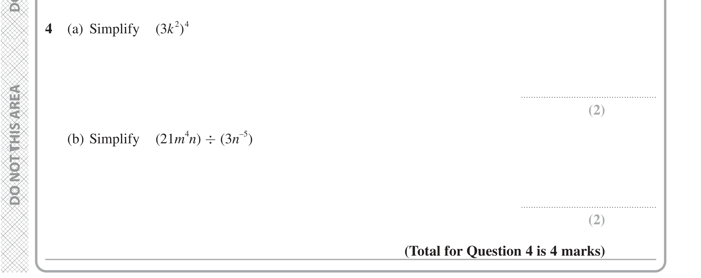Question 4 — Powers — Edexcel iGCSE Jan 2021