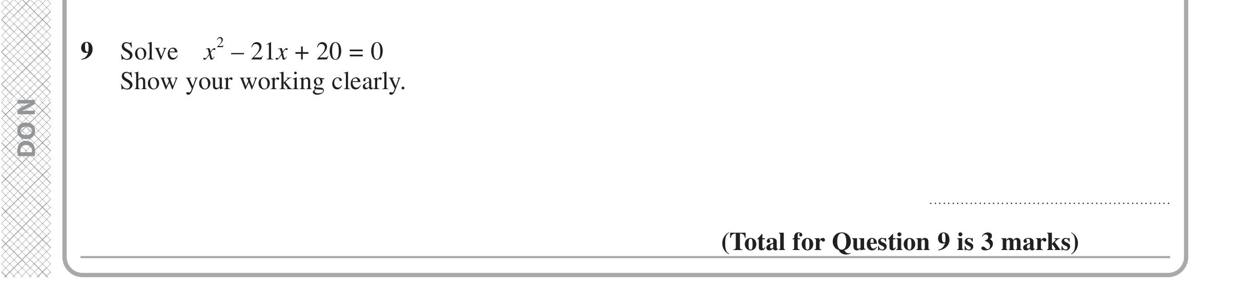 Question 9 — Quadratic Equations — Edexcel iGCSE Jan 2021