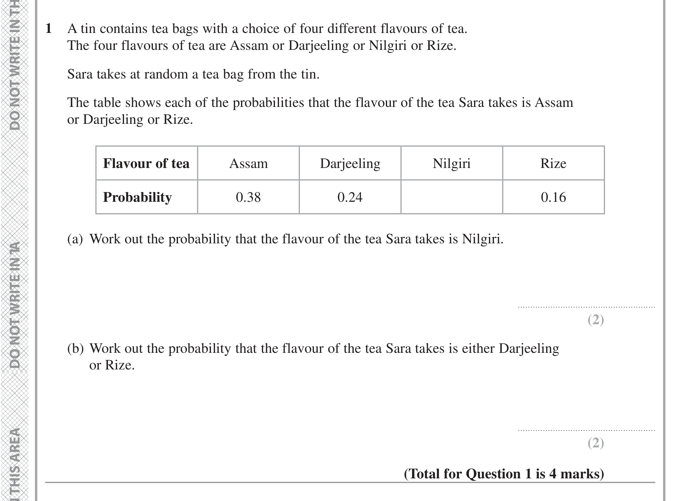 Question 1 — Probability — Edexcel iGCSE Jan 2022