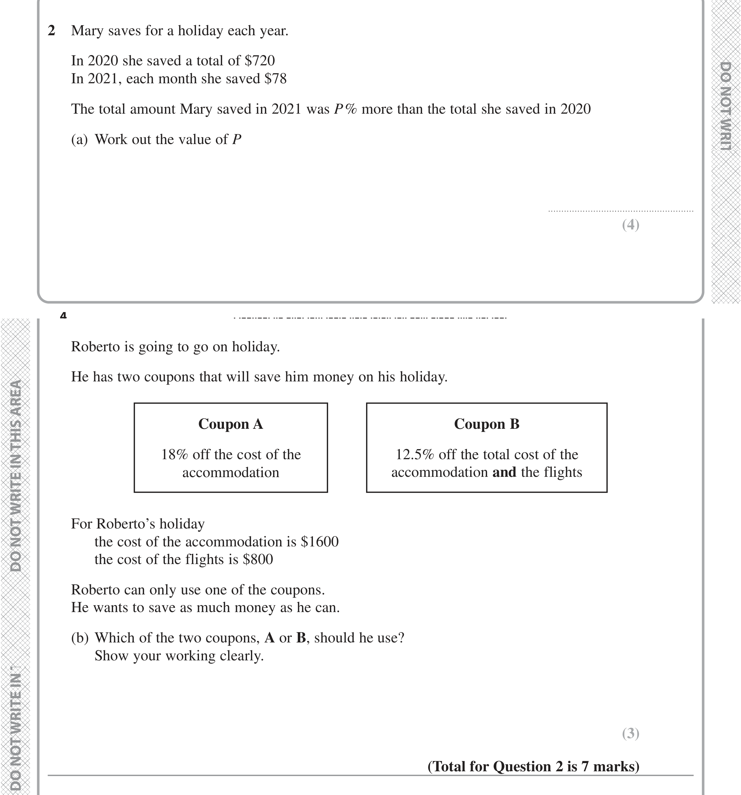 Question 2 — Percentages — Edexcel iGCSE Jan 2022