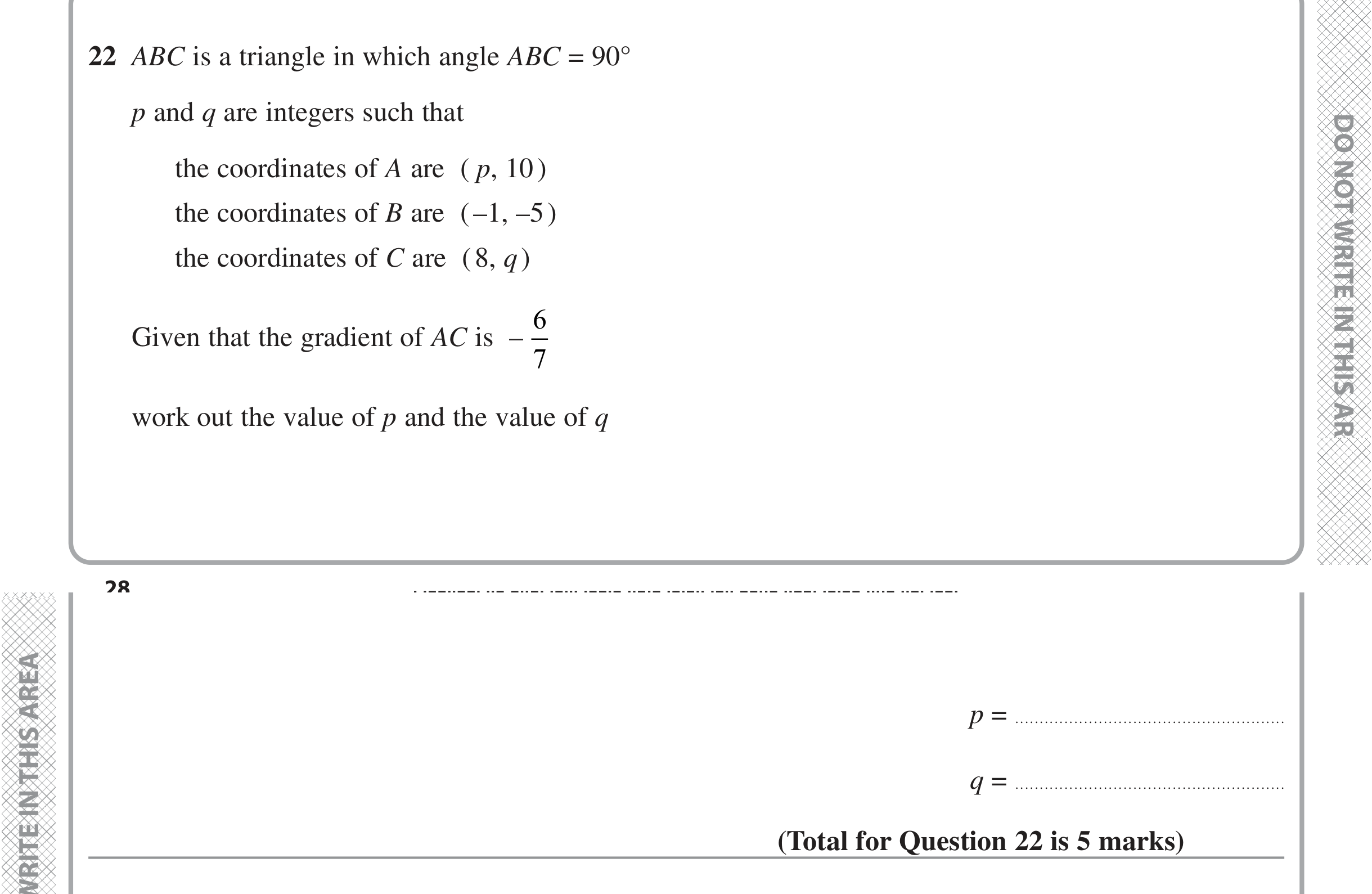Question 22 — Straight Line Graphs, Simultaneous Equations — Edexcel iGCSE Jan 2022