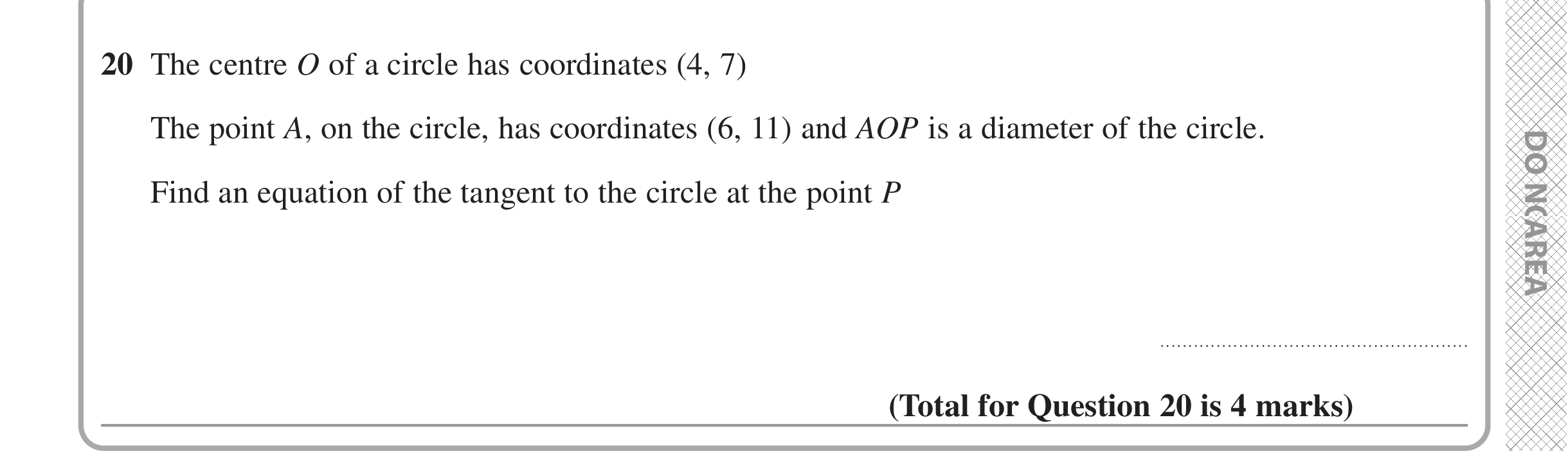 Question 20 — Straight Line Graphs, Circle Theorems — Edexcel iGCSE June 2022