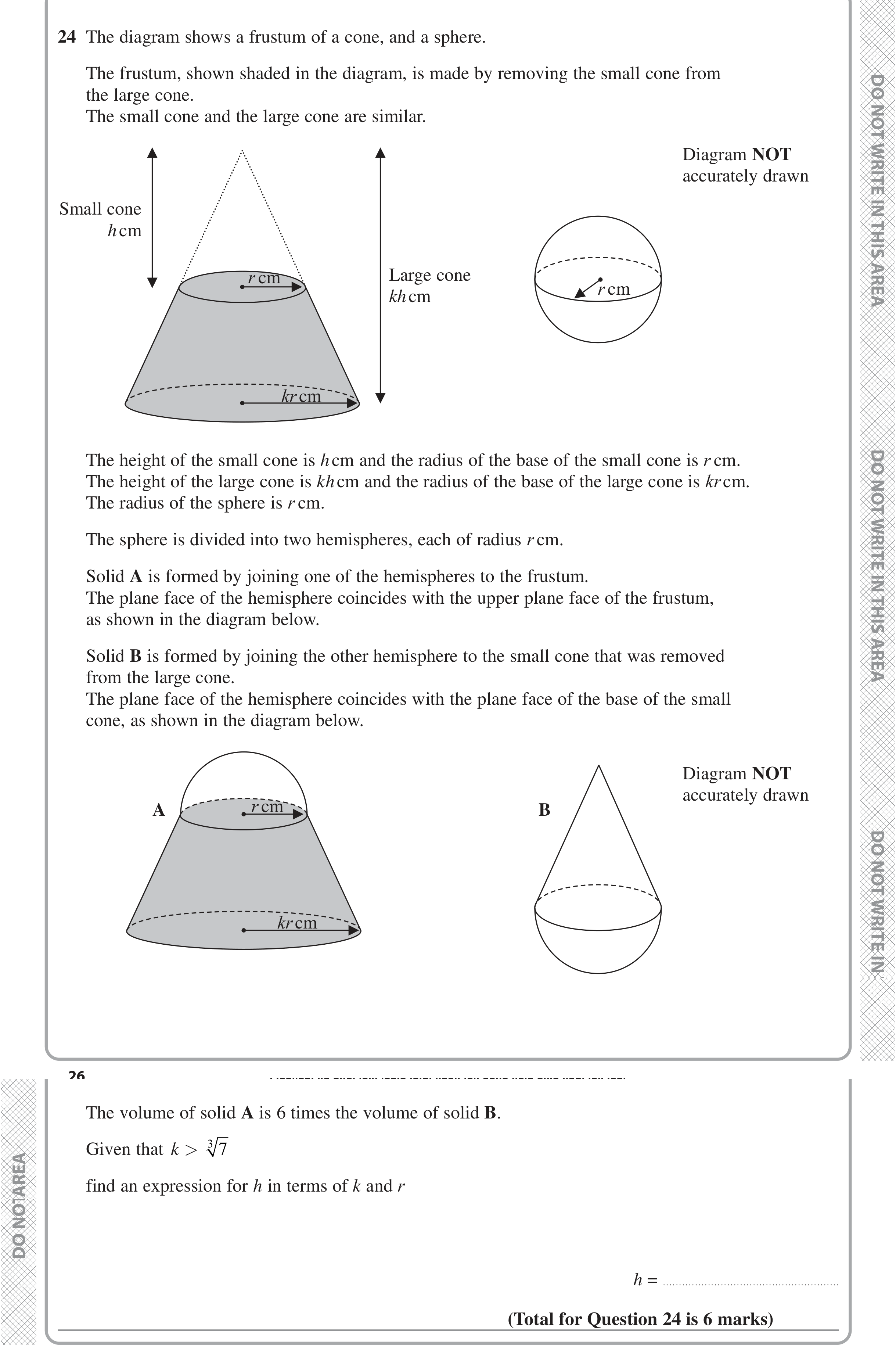 Question 24 — 3D Shapes and Volume, Congruence and Similarity — Edexcel iGCSE June 2022