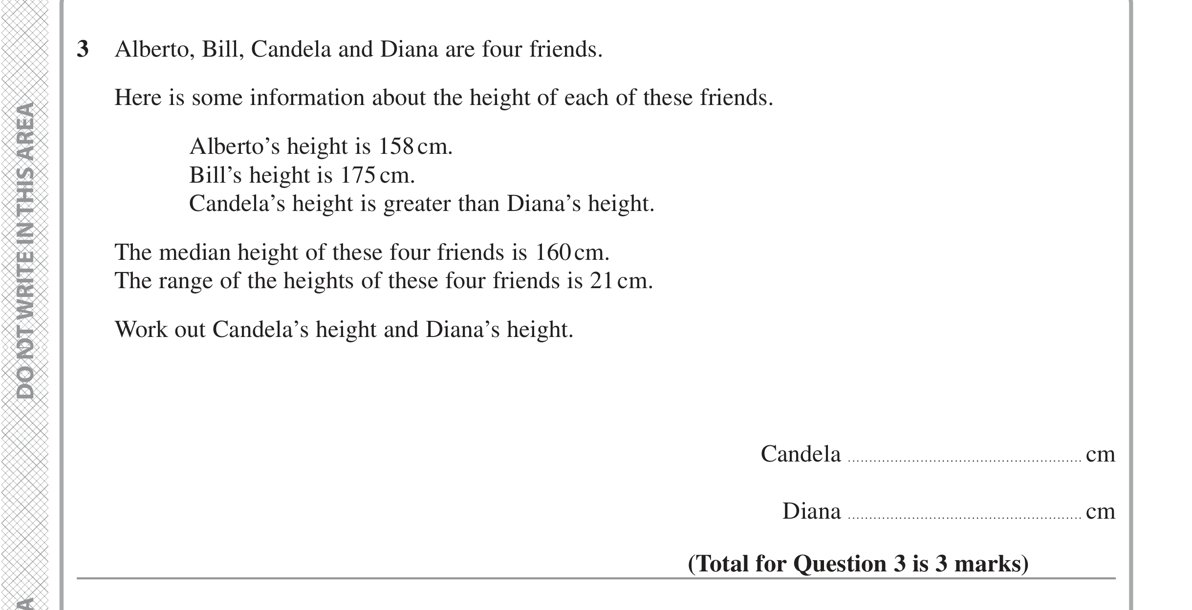 Question 3 — Mean/Median/Mode/Range — Edexcel iGCSE June 2022