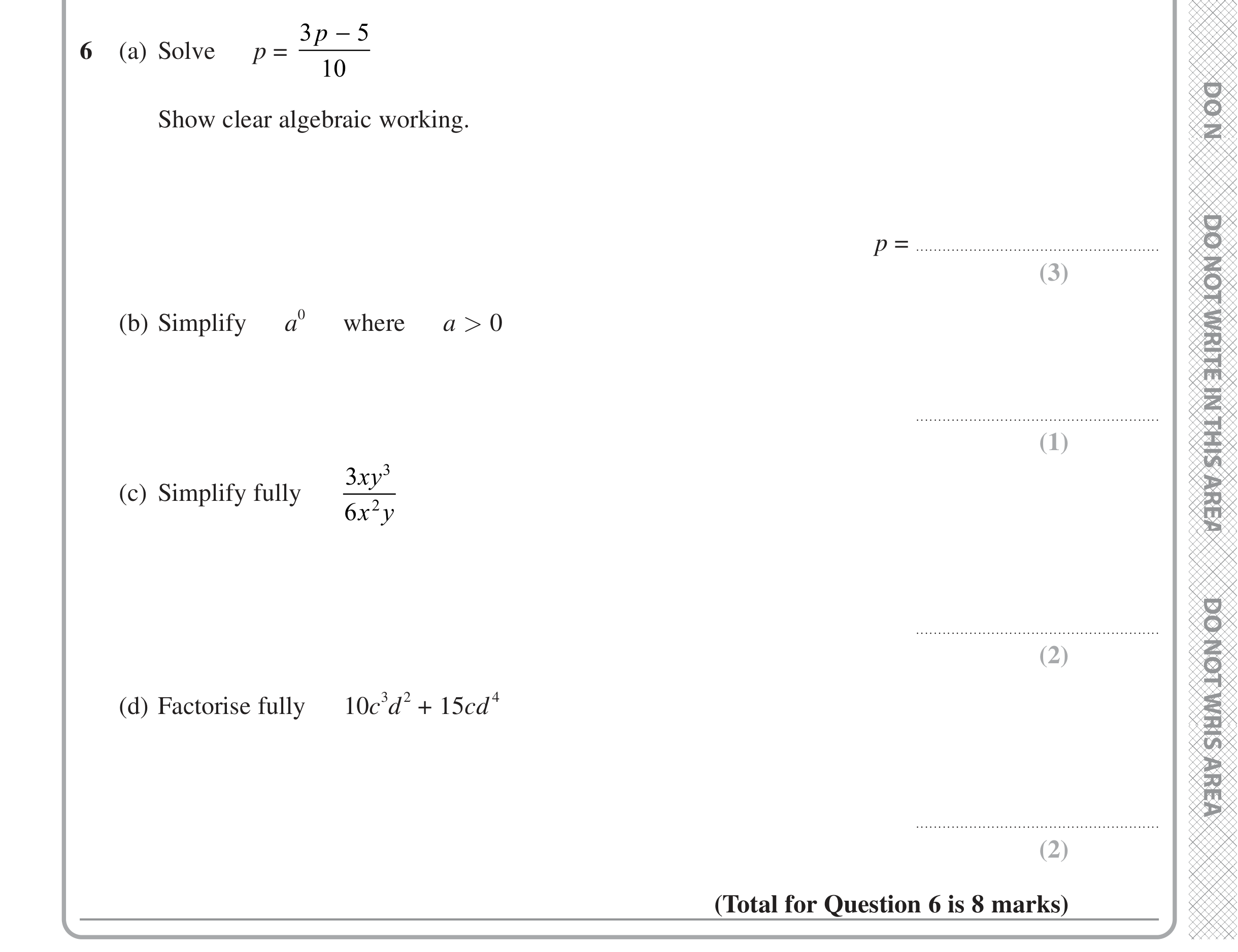 Question 6 — Linear Equations, Powers, Factorise/Expand/Simplify — Edexcel iGCSE June 2022