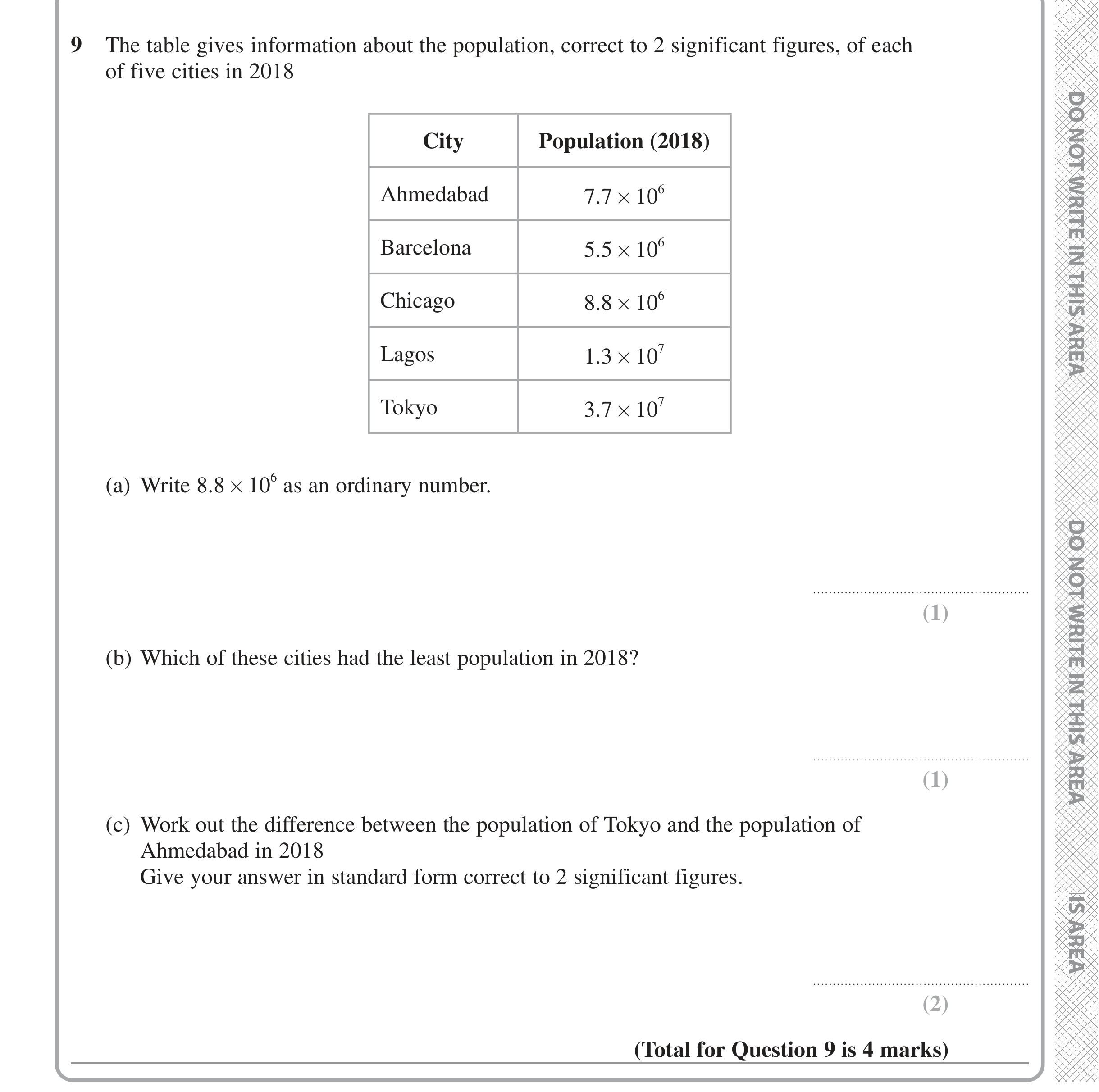 Question 9 — Standard Form — Edexcel iGCSE June 2022