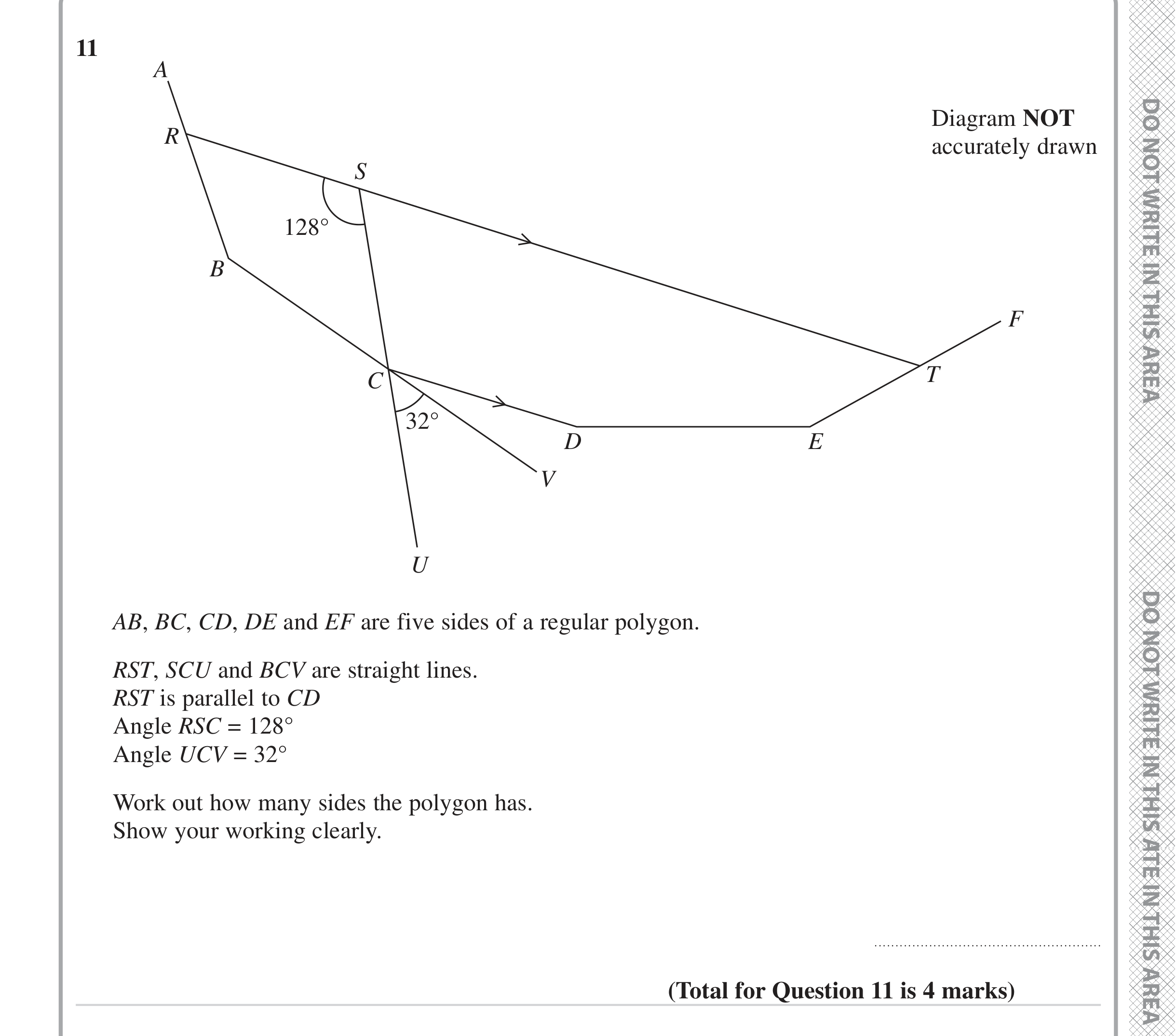 Question 11 — Angles in Parallel Lines, Angles, Polygons — Edexcel iGCSE Jan 2023