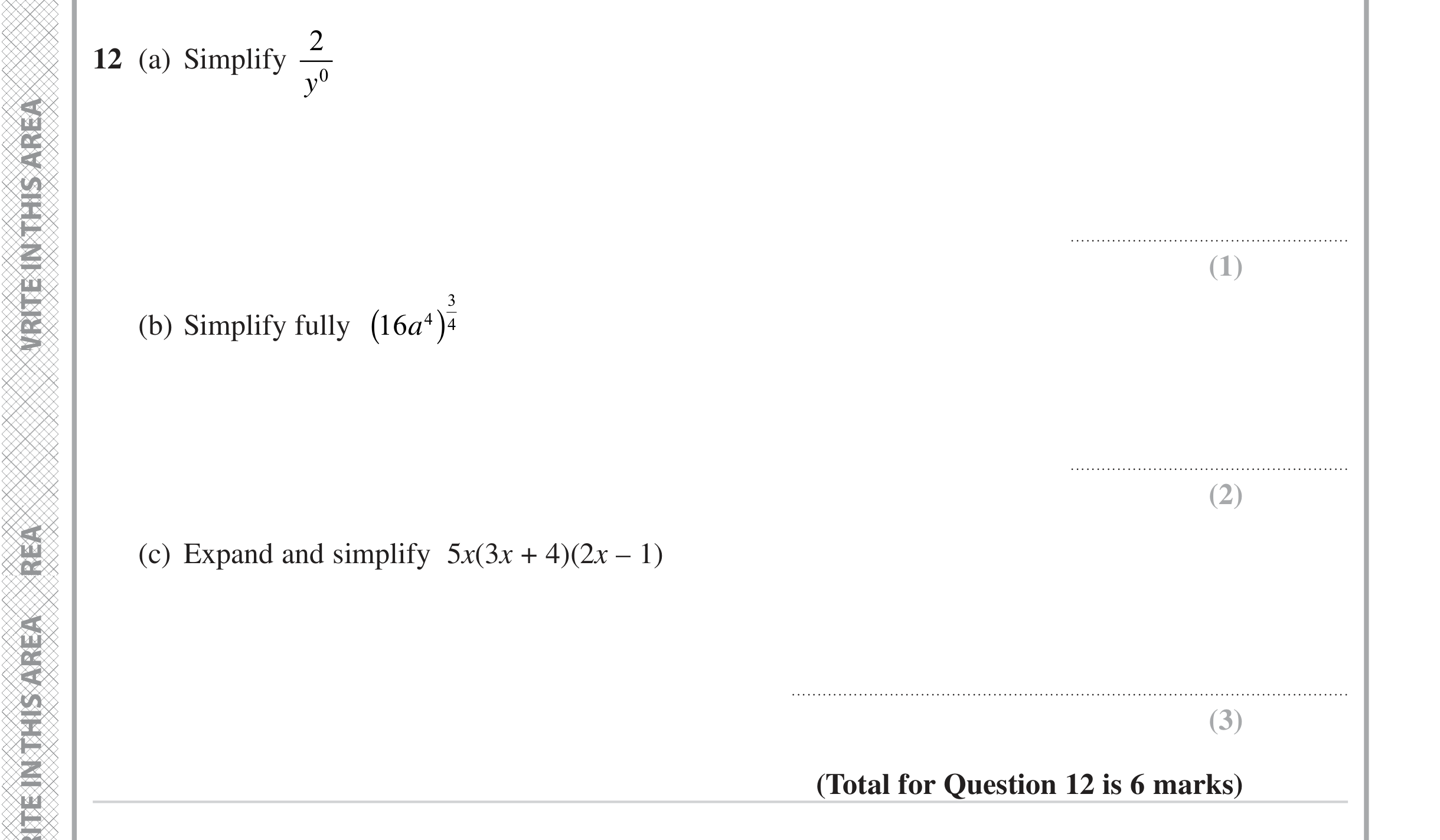 Question 12 — Powers, Factorise/Expand/Simplify — Edexcel iGCSE Jan 2023