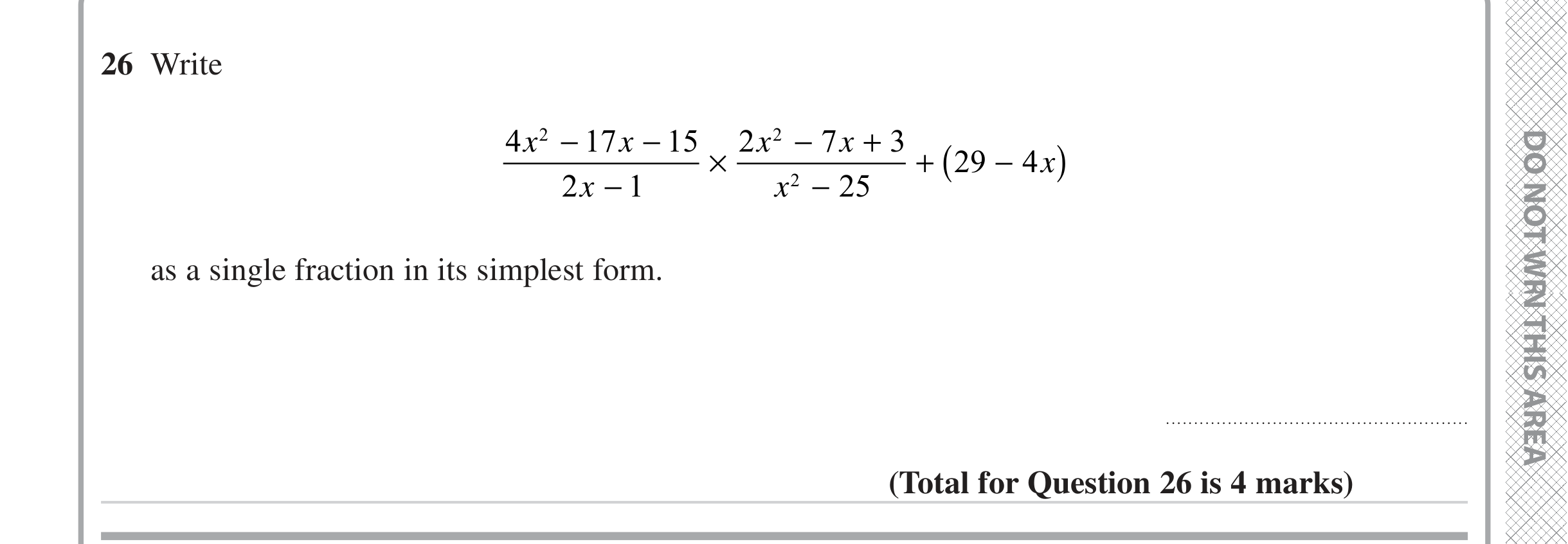 Question 26 — Algebra Fractions — Edexcel iGCSE Jan 2023
