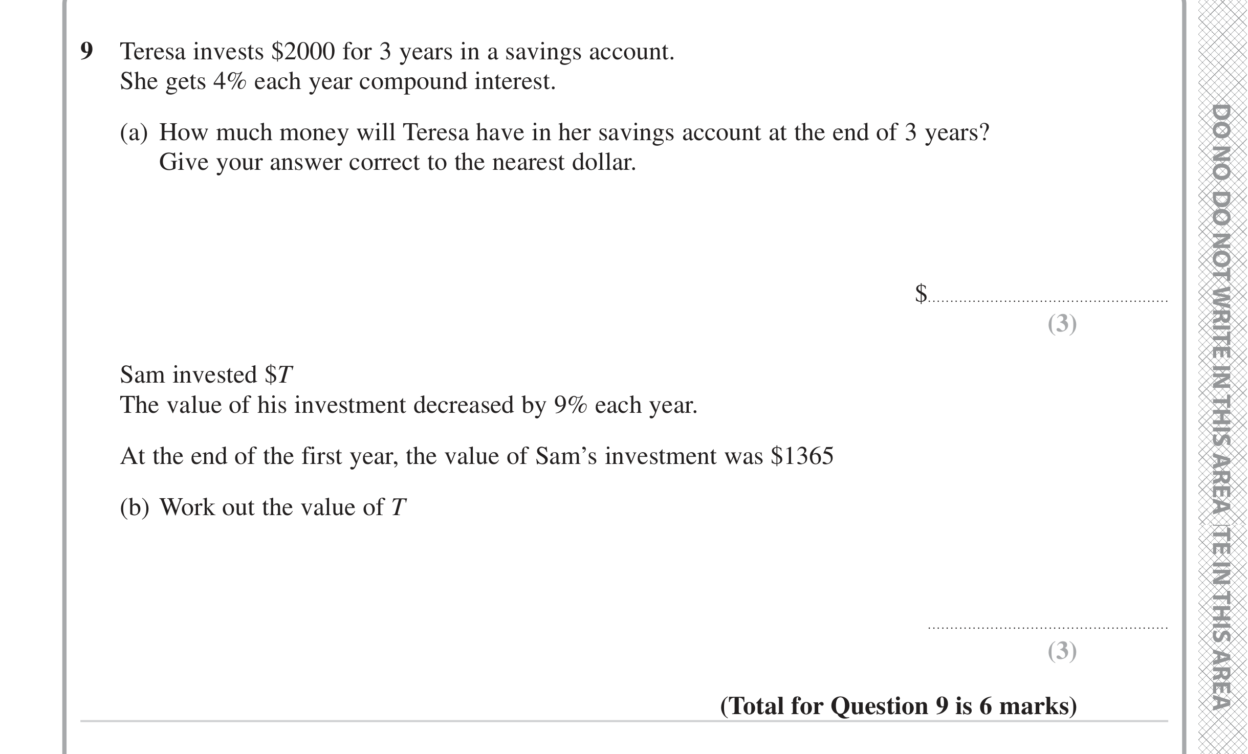 Question 9 — Compound Interest — Edexcel iGCSE Jan 2023